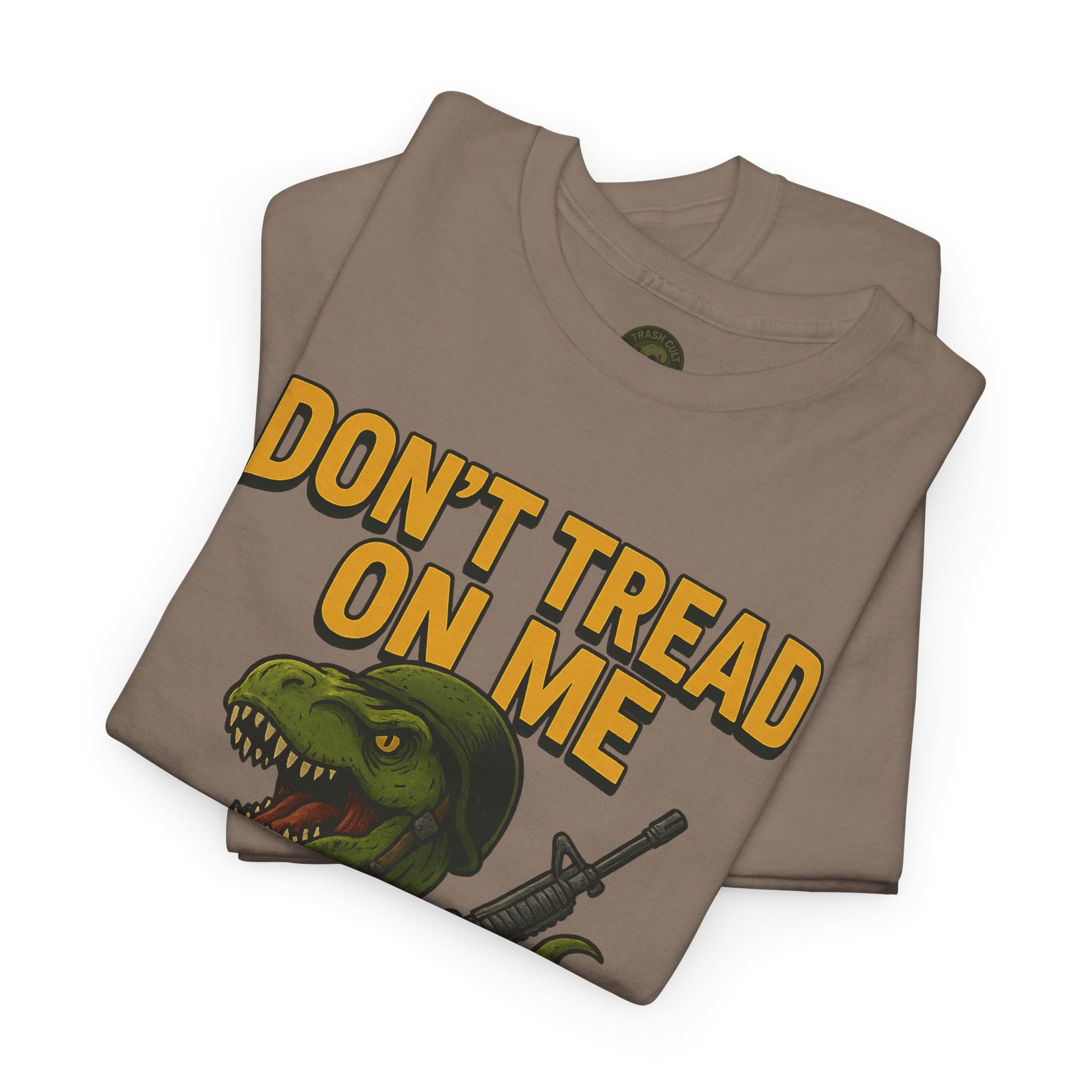 Don’t Tread On Me T-Rex T-Shirt – Liberty or Death Graphic | Trash Cult Supply Co. | Gildan 5000 Heavy Cotton