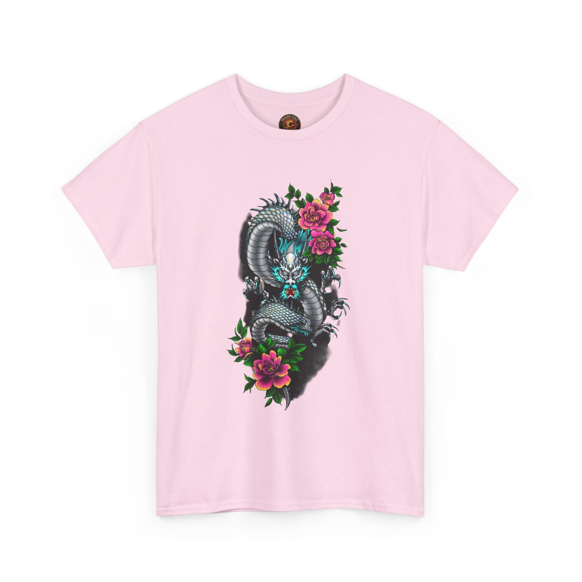 Mythic Dragon & Peonies Tattoo T-Shirt – Lara Davenport x Trash Cult Supply Co. Collab (Gildan 5000)