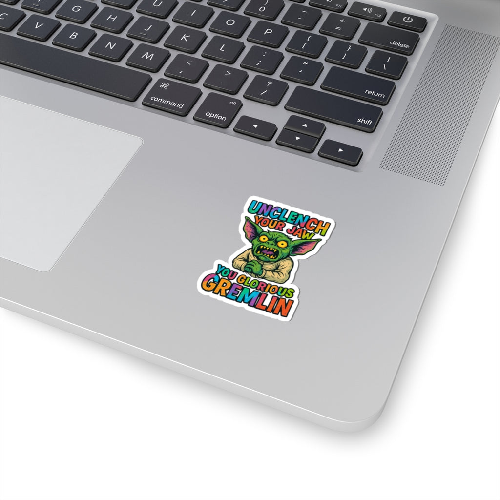 Unclench Your Jaw Gremlin Sticker – Funny Mental Health Reminder for the Chronically Feral