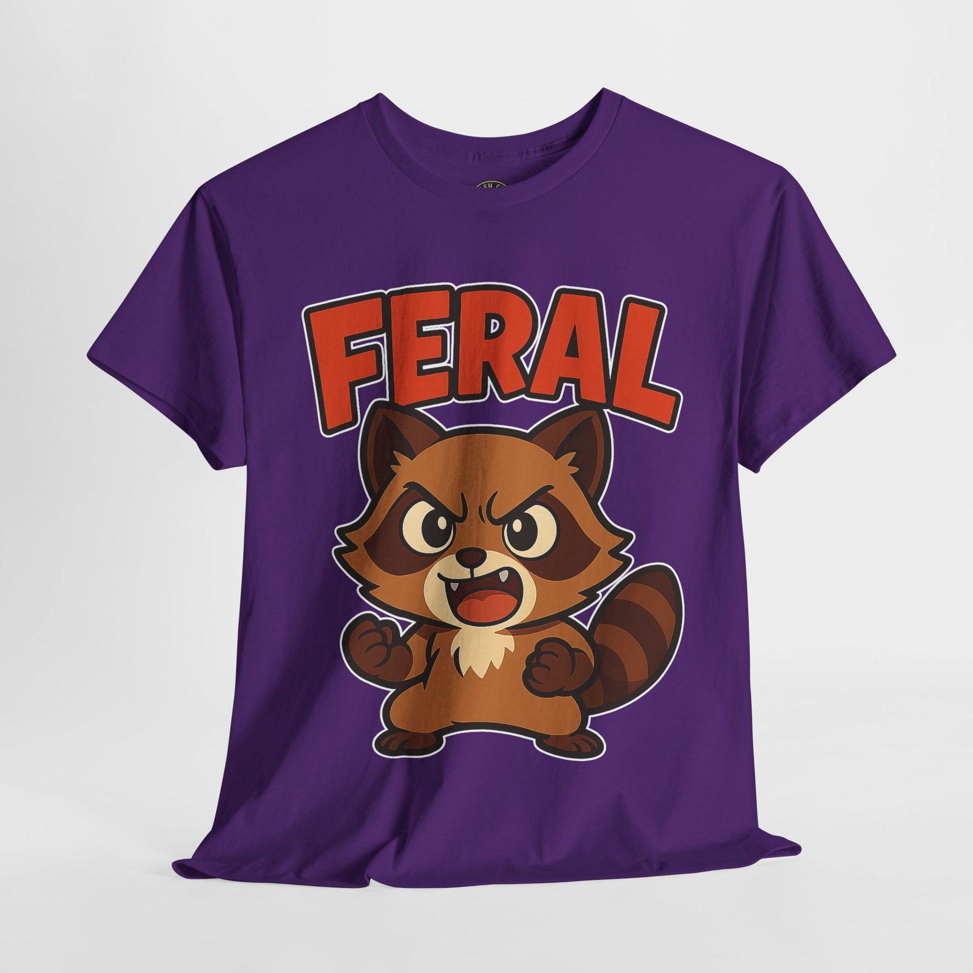 Feral Cartoon Tee - Unisex Heavy Cotton Shirt, Cute Graphic, Animal Lovers Gift, Casual Wear, Fun T-Shirt for Kids & Adults