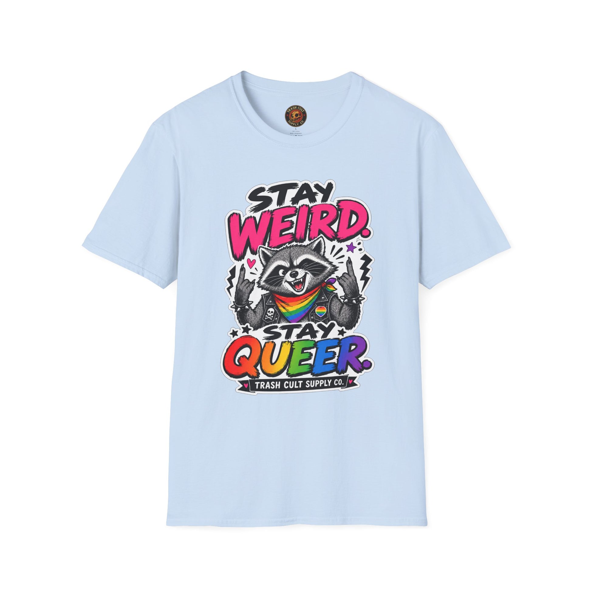 T-Shirt — "Stay Weird" Pride Raccoon Tee (Stay Queer)