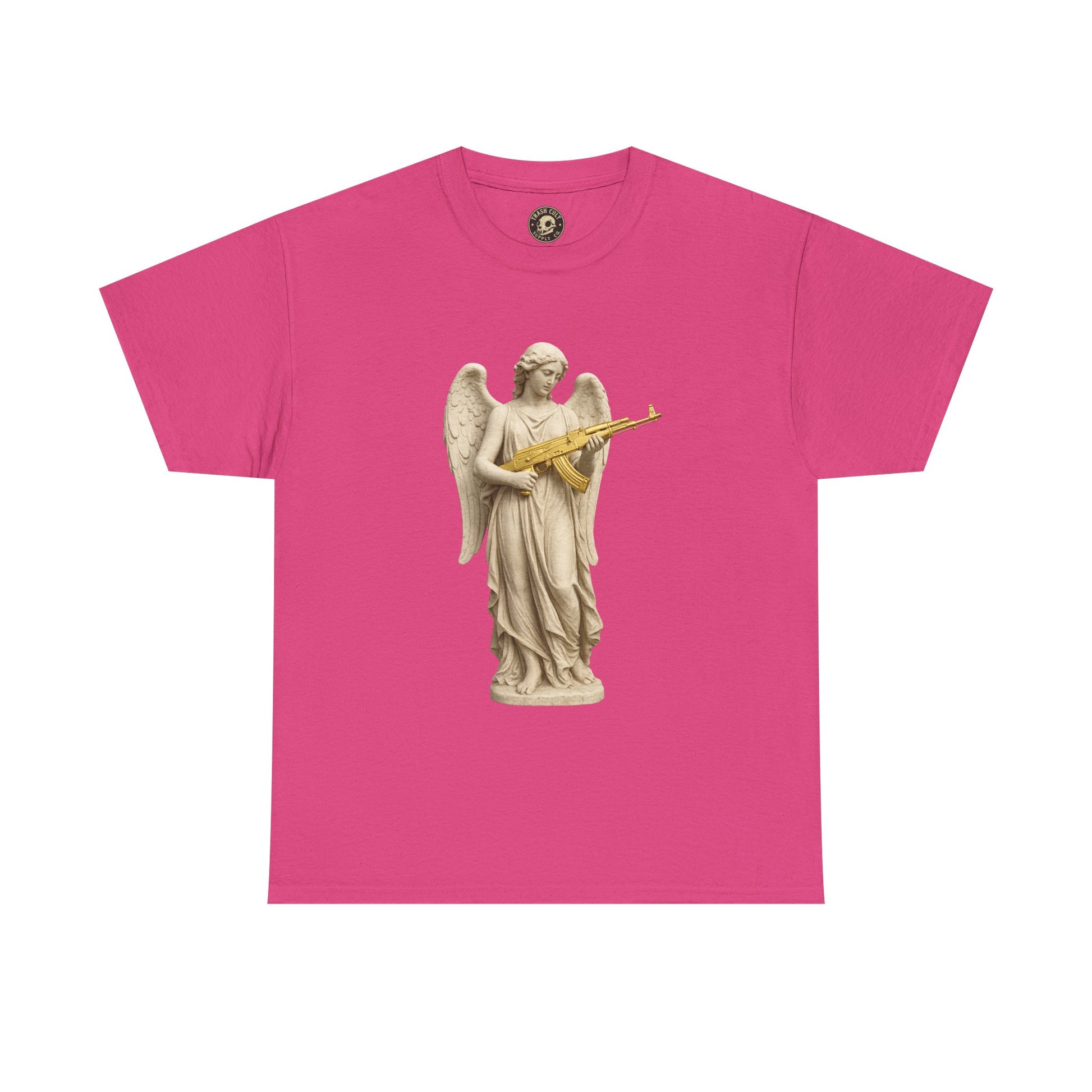 Marble Angel with Gold AK-47 T-Shirt – Gildan 5000 Divine Chaos Tee