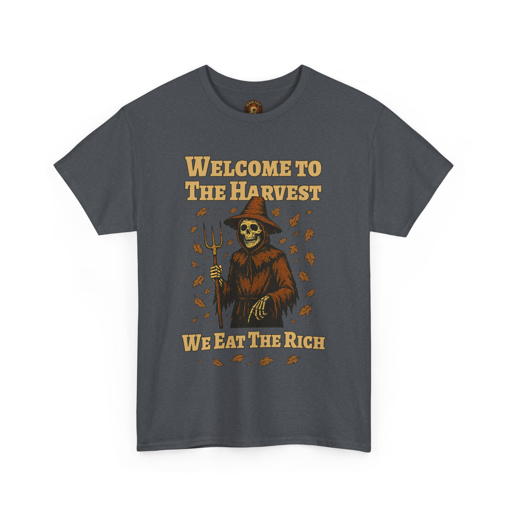 Eat the Rich Shirt – Welcome to the Harvest Skeleton Scarecrow Tee – Fall of Humanity Collection – Trash Cult Supply Co.