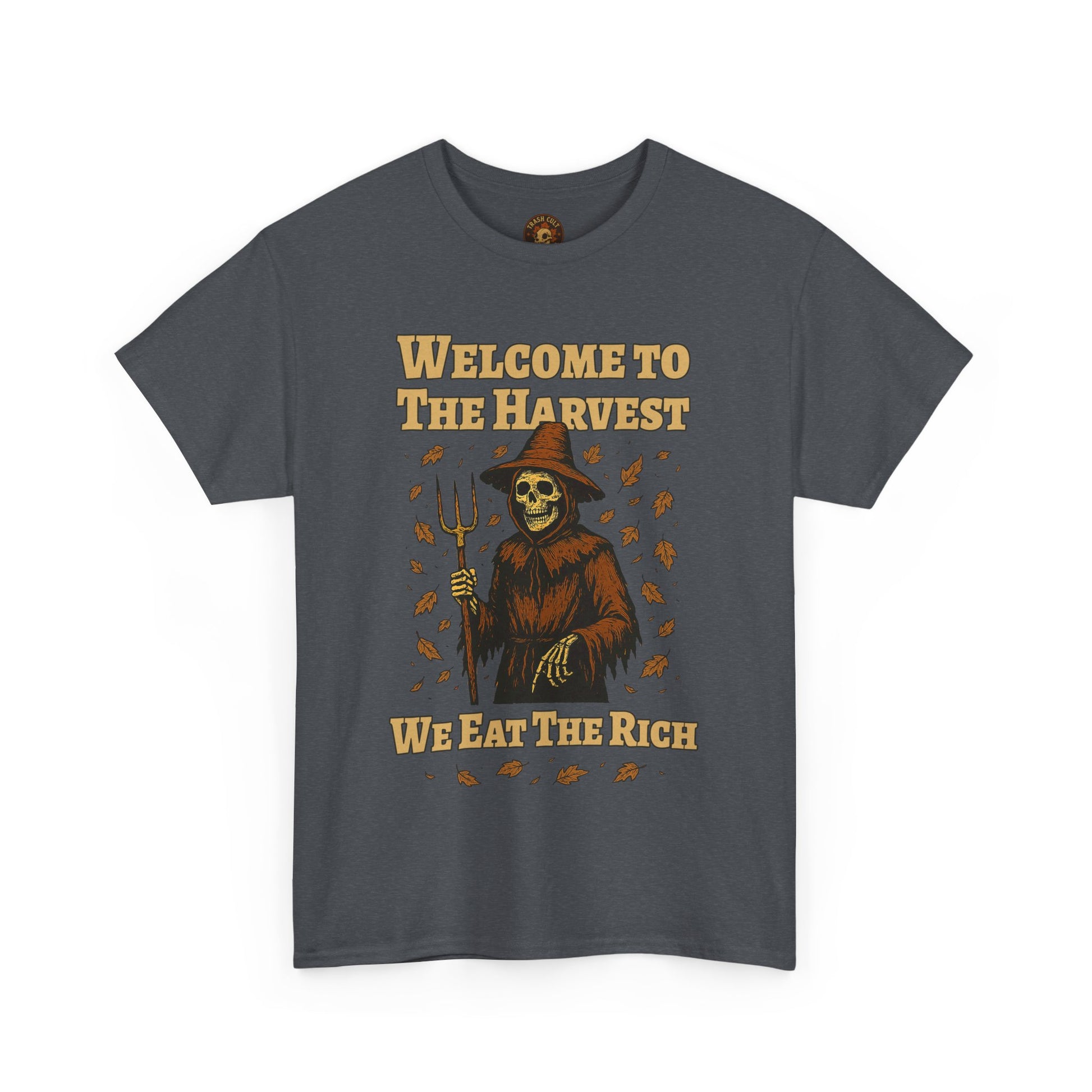 Eat the Rich Shirt – Welcome to the Harvest Skeleton Scarecrow Tee – Fall of Humanity Collection – Trash Cult Supply Co.