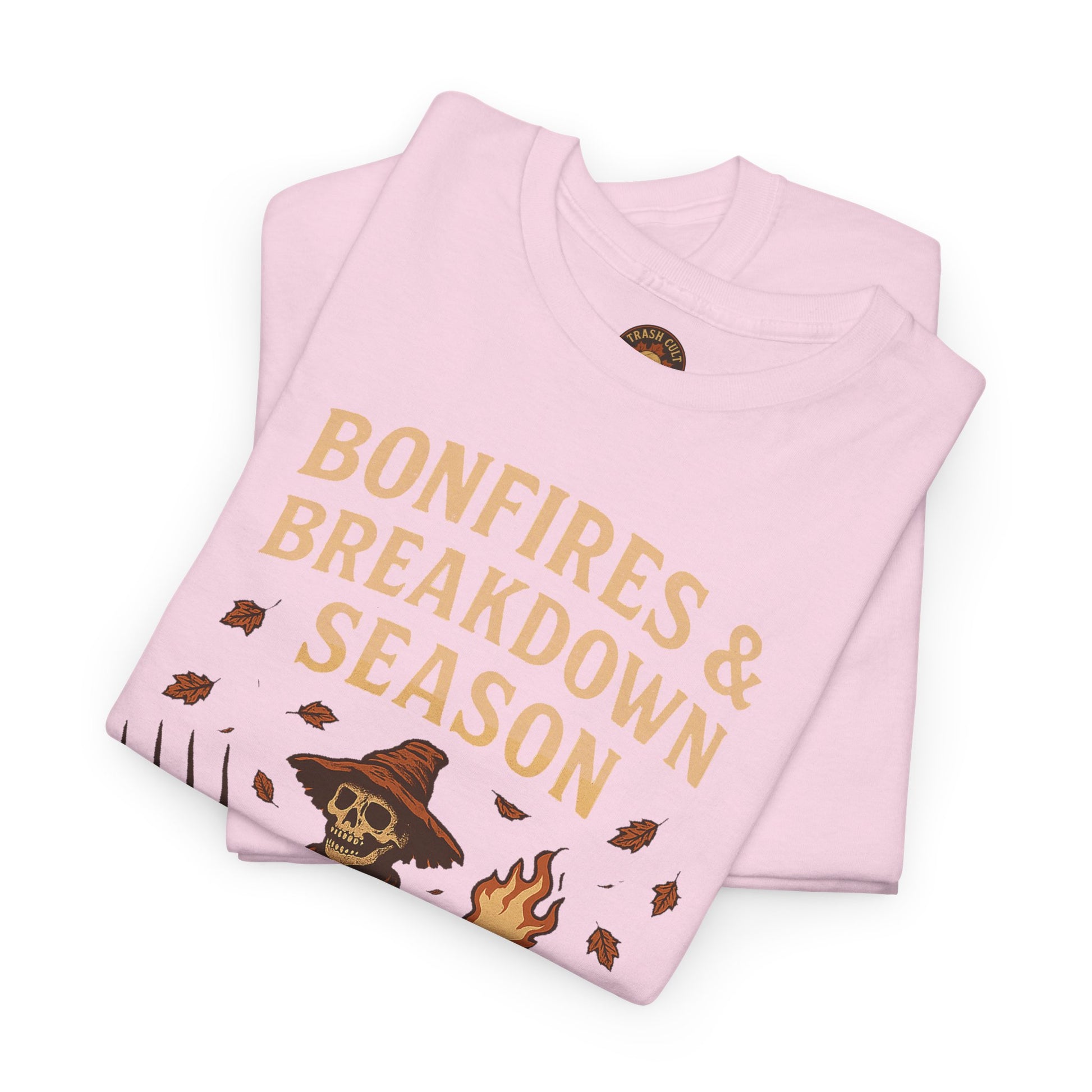 Bonfires & Breakdown Season Shirt – Skeleton Couch Chaos Tee – Fall of Humanity Collection – Trash Cult Supply Co.