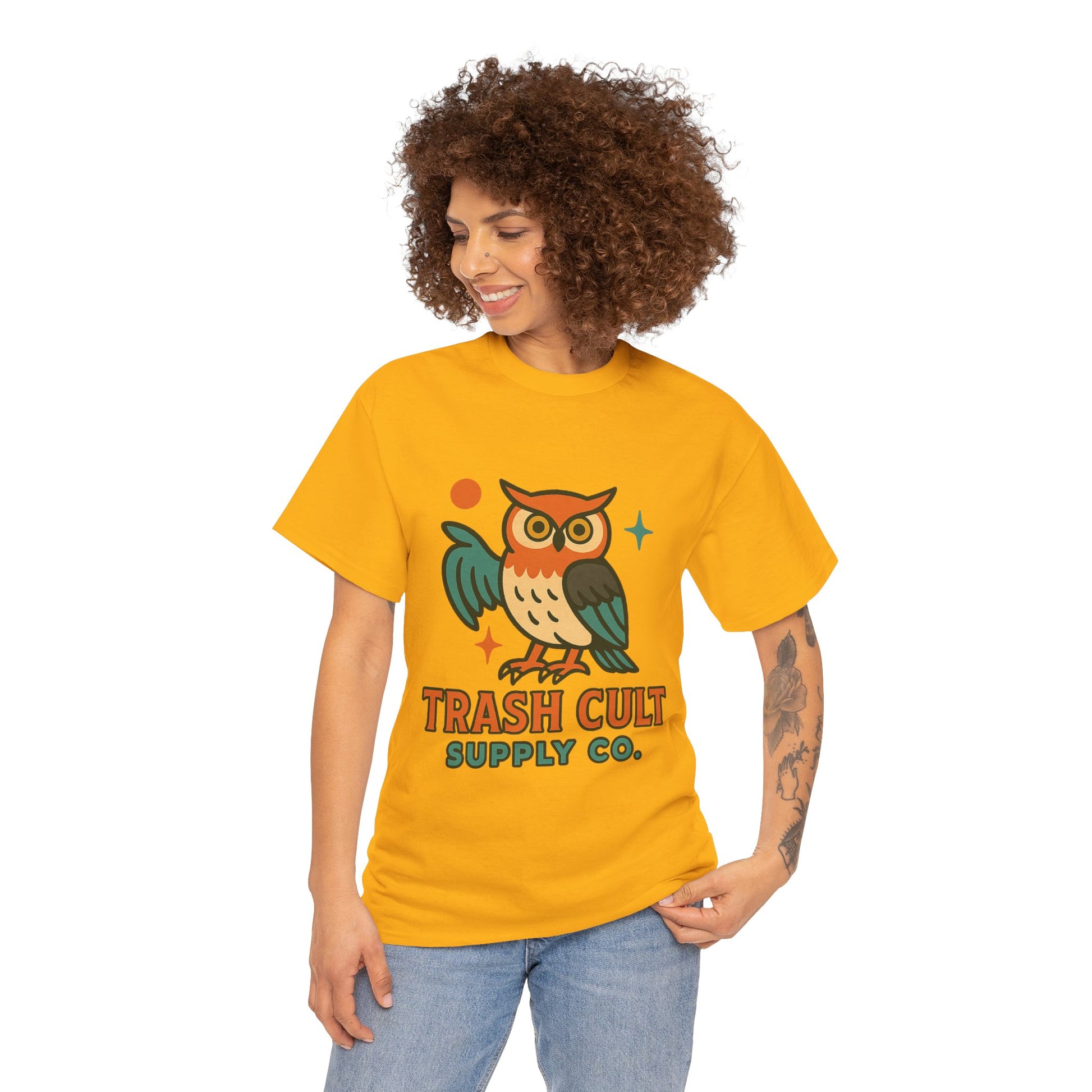 Vintage Owl Graphic Tee, Unisex Heavy Cotton Tee, Trash Cult Shirt, Nature Lover Gift, Eco-Friendly Apparel