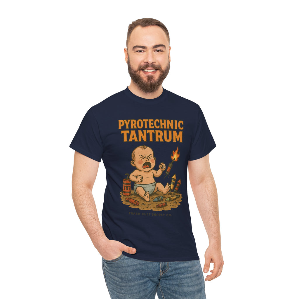 Pyrotechnic Tantrum T-Shirt – Explosive Baby Humor Graphic | Trash Cult Supply Co. | Gildan 5000 Tee