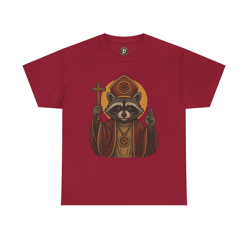 Holy Raccoon Pope Shirt – Funny Cult Priest Graphic Tee – Gildan 5000 Unisex