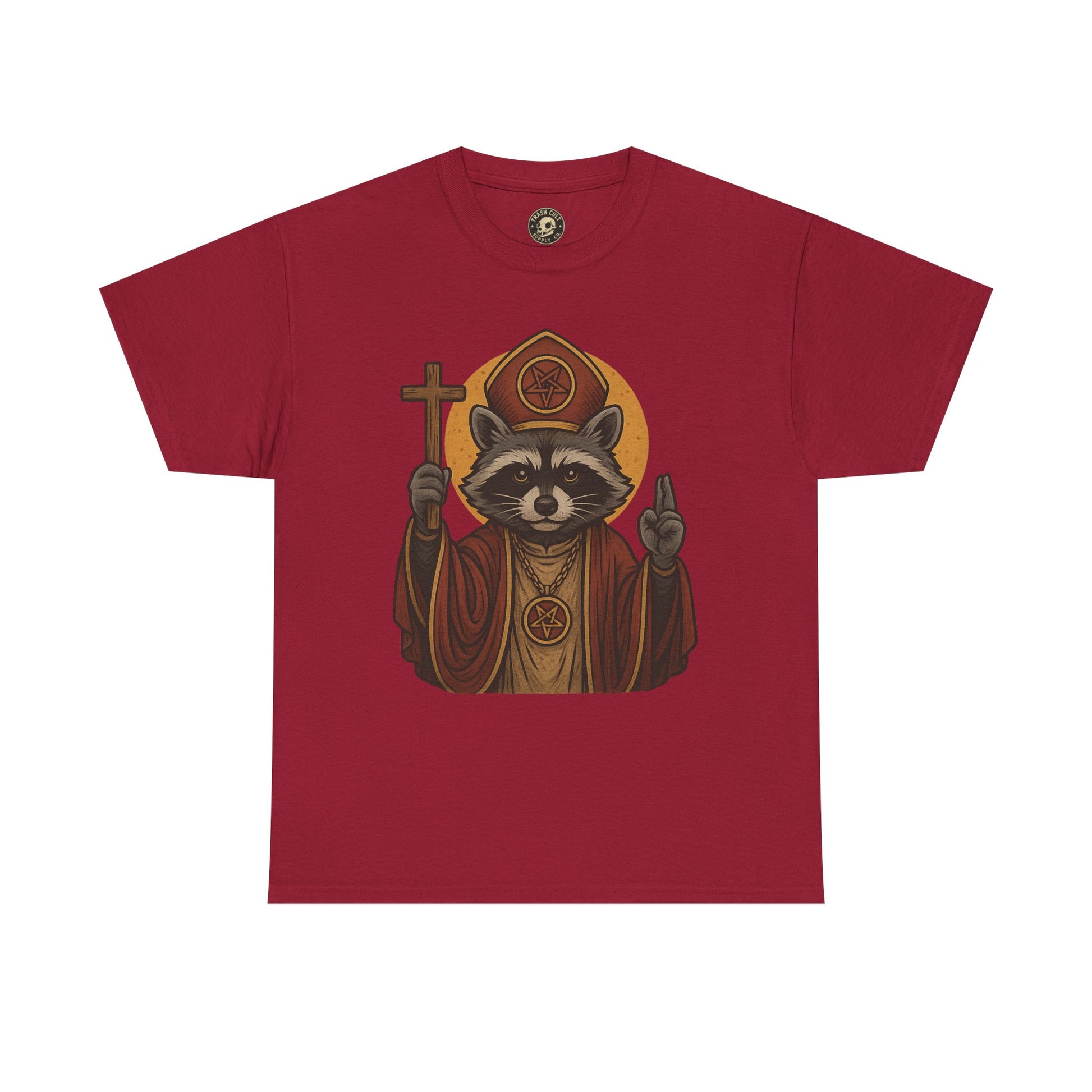Holy Raccoon Pope Shirt – Funny Cult Priest Graphic Tee – Gildan 5000 Unisex