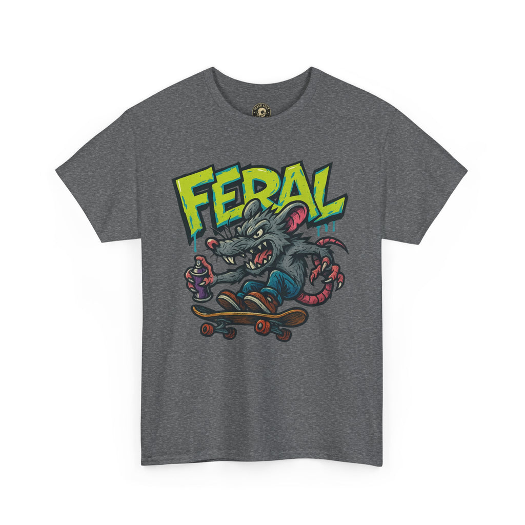 FERAL Graffiti Rat Skate Tee – Street Art Spray Can Mouse on Skateboard | Gildan 5000 Heavy Cotton Shirt
