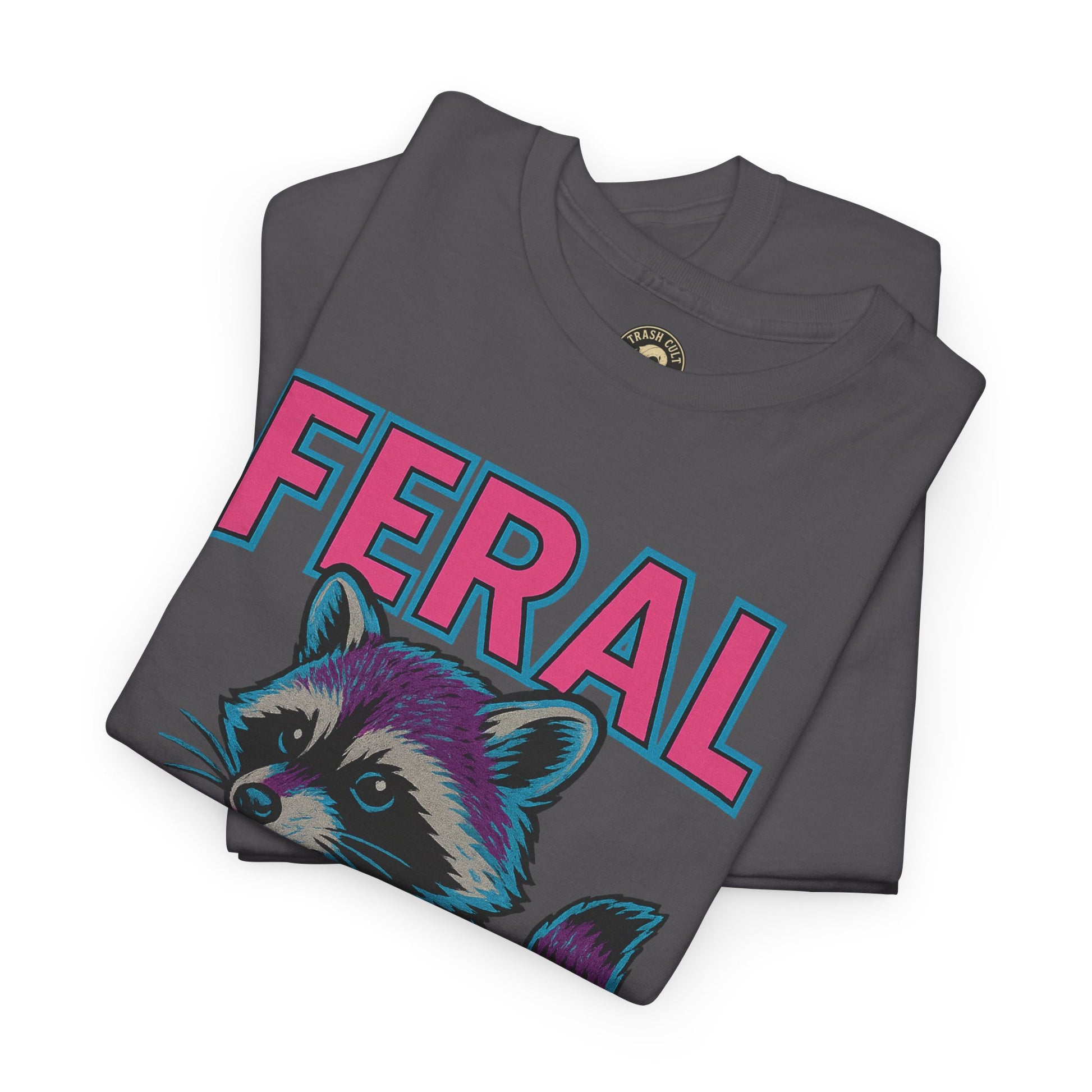 FERAL Raccoon 80s Retro Shirt – Trash Cult Supply Co. – Gildan 5000 Tee