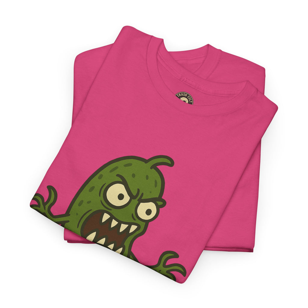 Feral Pickle Cartoon Tee – Trashcore Angry Pickle Shirt – Gildan 5000 Unisex Heavy Cotton