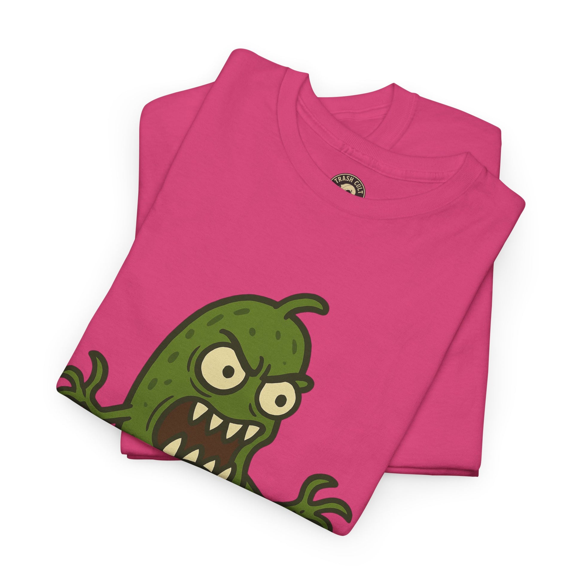 Feral Pickle Cartoon Tee – Trashcore Angry Pickle Shirt – Gildan 5000 Unisex Heavy Cotton