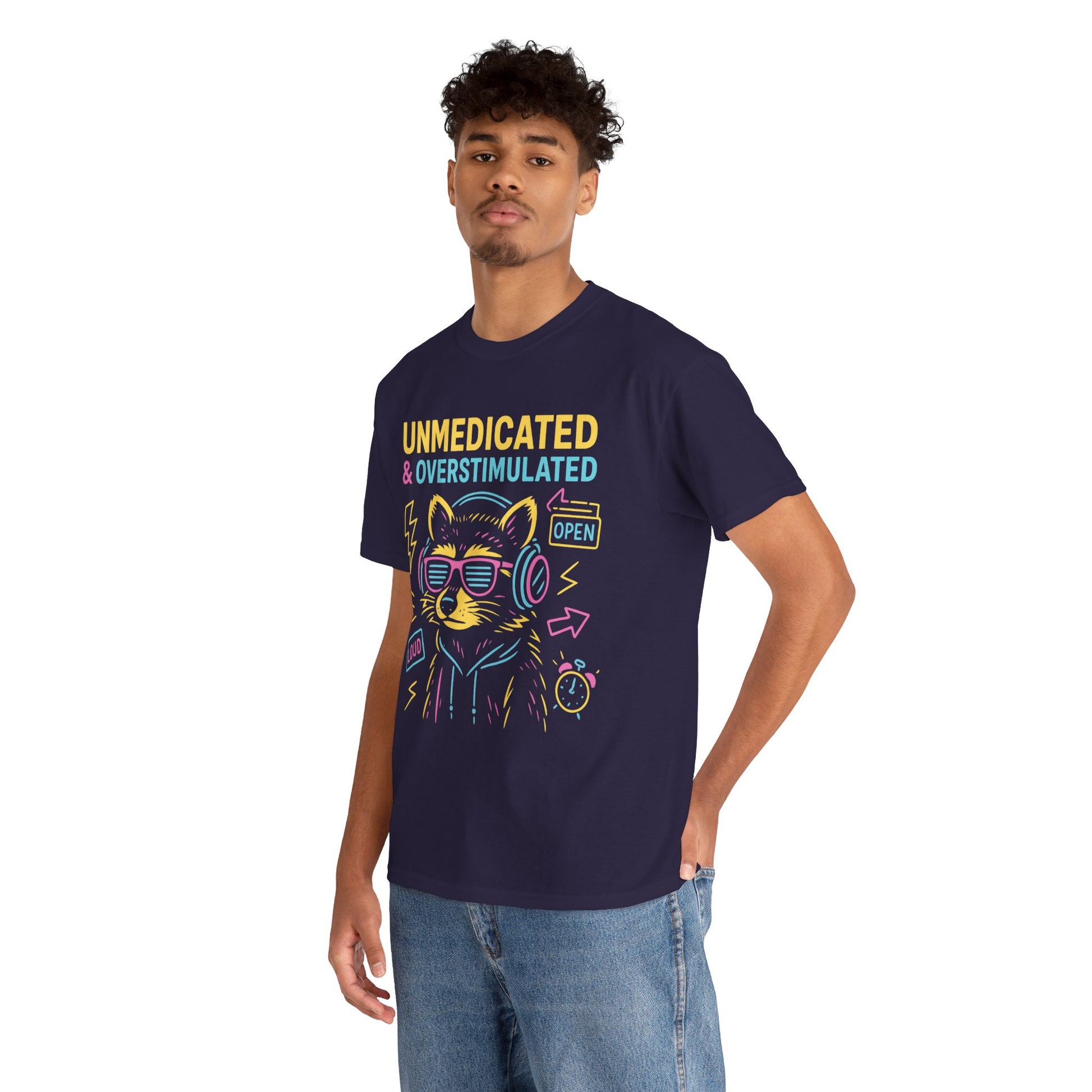 Unmedicated & Overstimulated Neon Raccoon ADHD Shirt – Trash Cult Supply Co. – Gildan 5000