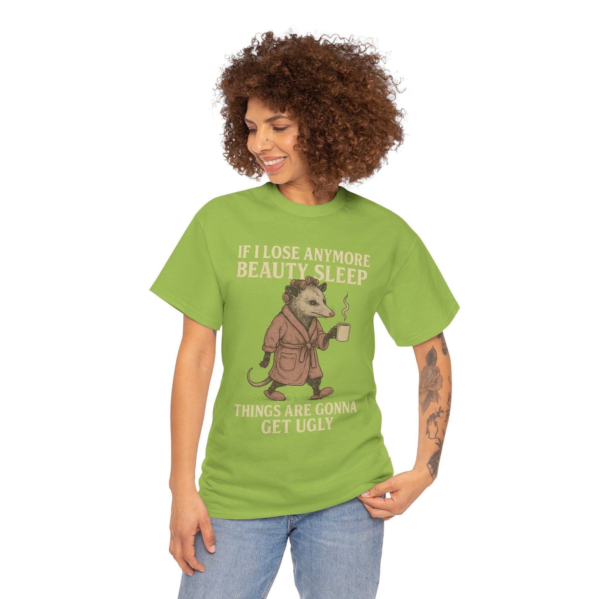 Funny Unisex Heavy Cotton Tee - "If I Lose Anymore Beauty Sleep, Things Are Gonna Get Ugly" - Gift, Sleepwear, Humor, Casual Wear, [...]