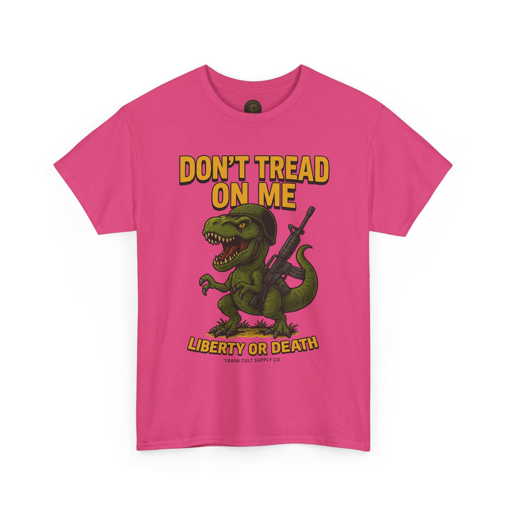 Don’t Tread On Me T-Rex T-Shirt – Liberty or Death Graphic | Trash Cult Supply Co. | Gildan 5000 Heavy Cotton