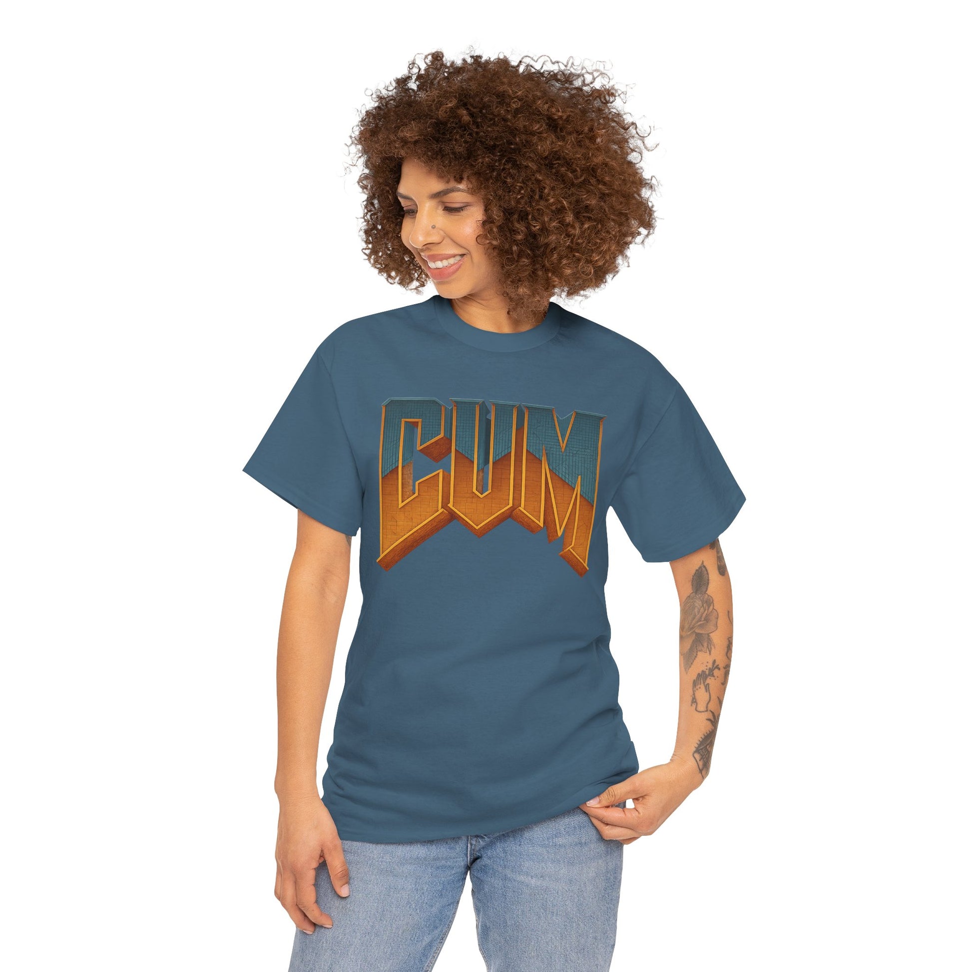 CUM Parody Metal Logo Shirt – Doom-Inspired Retro Gamer Tee on Gildan 5000