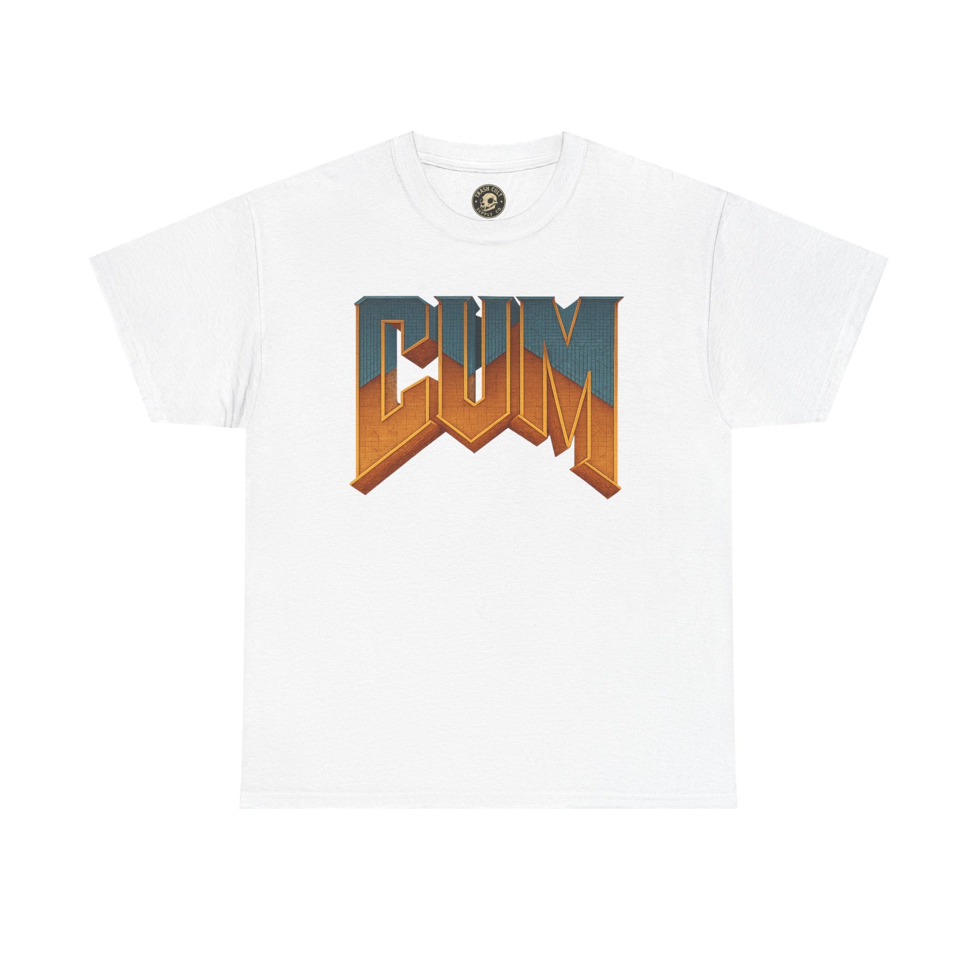 CUM Parody Metal Logo Shirt – Doom-Inspired Retro Gamer Tee on Gildan 5000