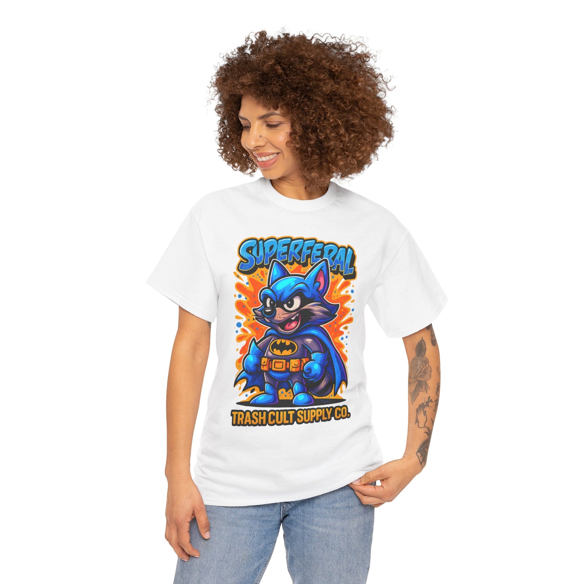 SuperFeral Raccoon Graffiti Shirt – Bold New School Superhero Streetwear | Trash Cult Supply Co