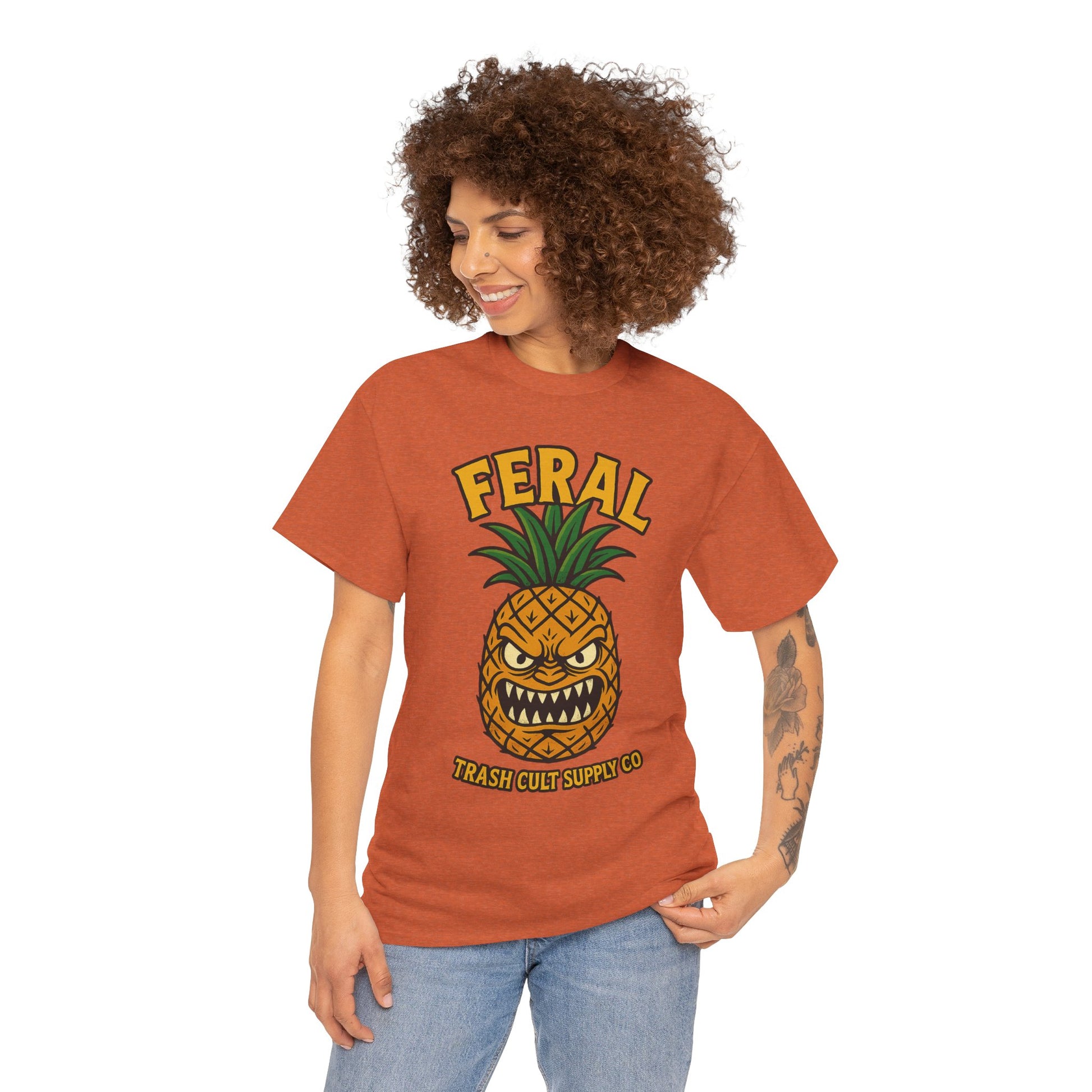 Feral Evil Pineapple Shirt – Aggressive Fruit Trashcore Tee – Gildan 5000 Unisex
