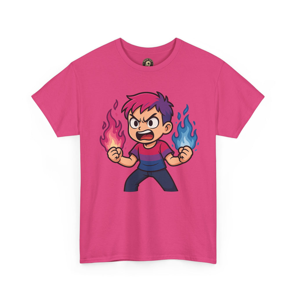 Bi-Furious Cartoon Pride Tee – Unisex Heavy Cotton Shirt for Gamers, Comic Fans & LGBTQ+ Allies