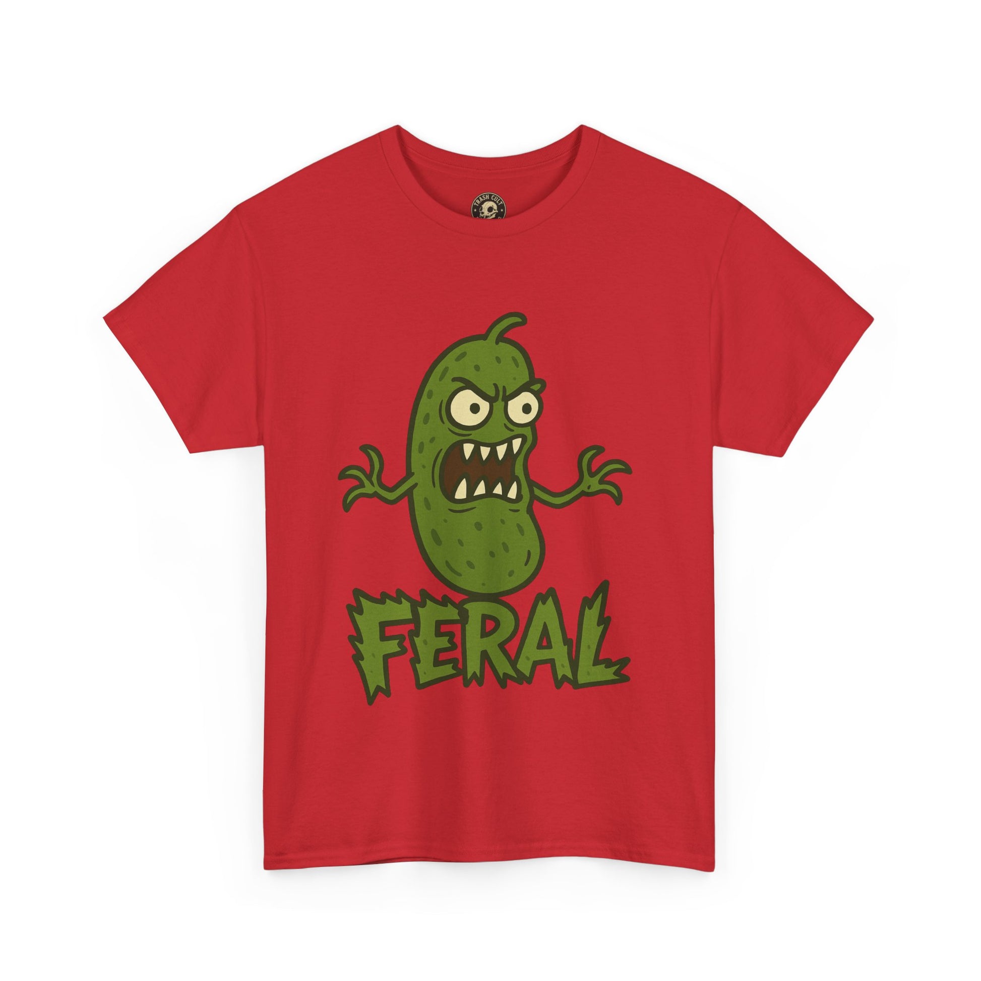 Feral Pickle Cartoon Tee – Trashcore Angry Pickle Shirt – Gildan 5000 Unisex Heavy Cotton