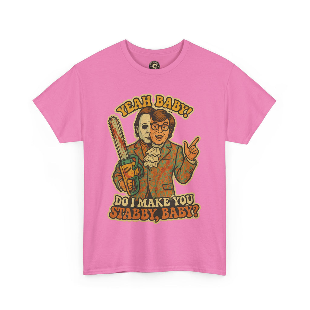 Mike Myers Parody Shirt – “Do I Make You Stabby, Baby?” Funny Horror Mashup Tee – Gildan 5000 Unisex