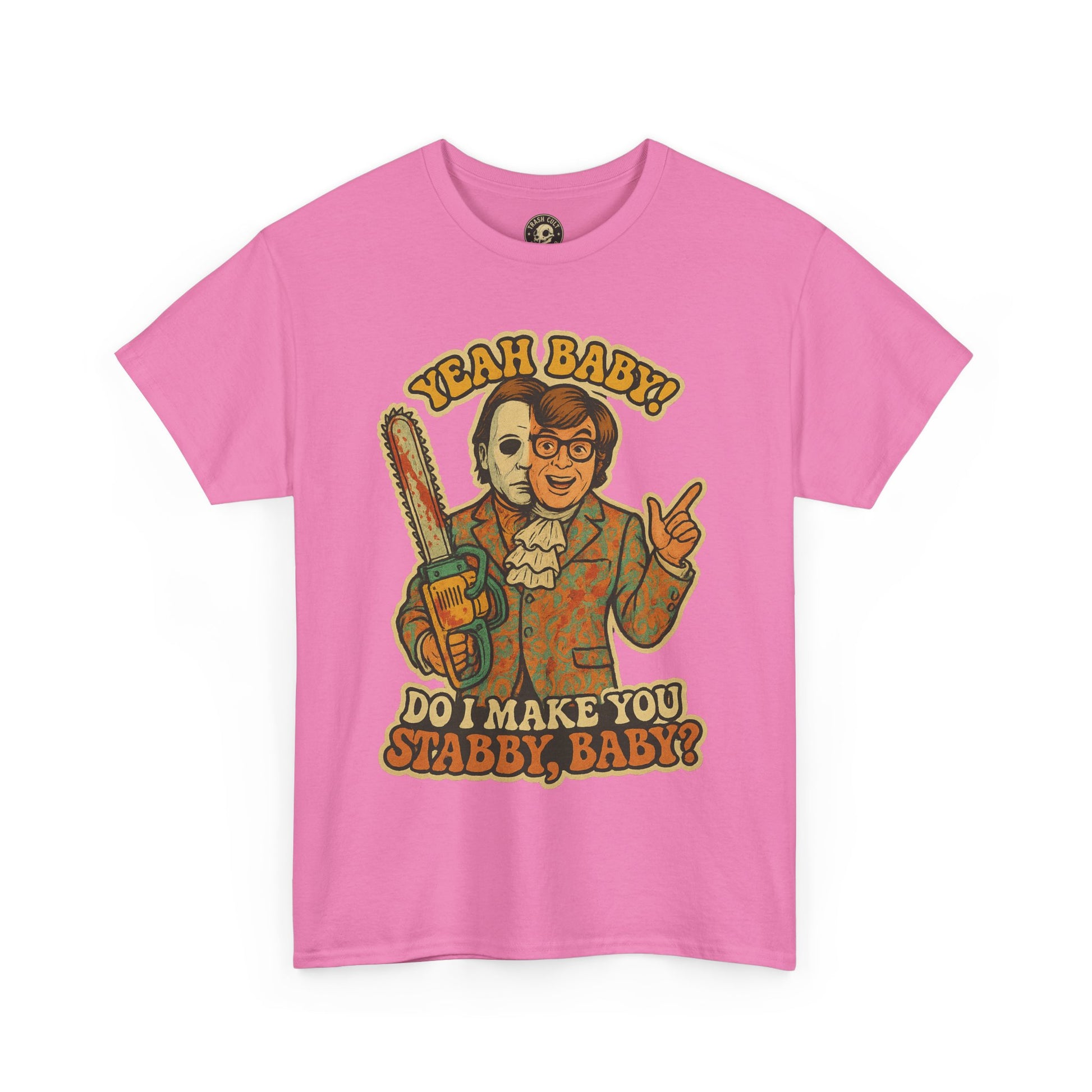 Mike Myers Parody Shirt – “Do I Make You Stabby, Baby?” Funny Horror Mashup Tee – Gildan 5000 Unisex