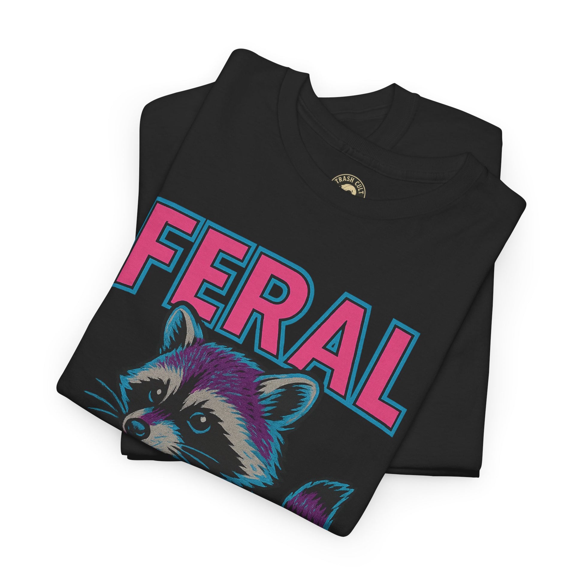 FERAL Raccoon 80s Retro Shirt – Trash Cult Supply Co. – Gildan 5000 Tee