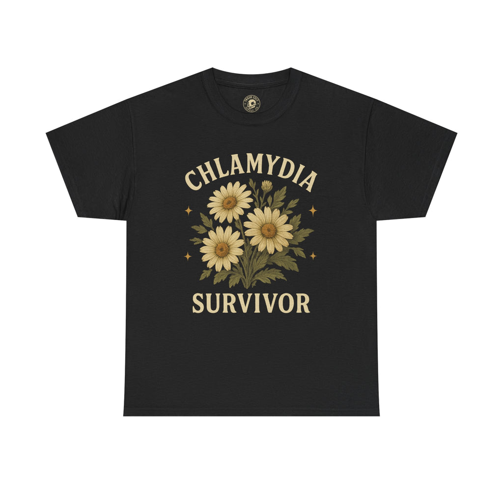 Chlamydia Survivor Vintage Floral Tee – Funny Bold Statement Shirt – Gildan 5000 Unisex Heavy Cotton