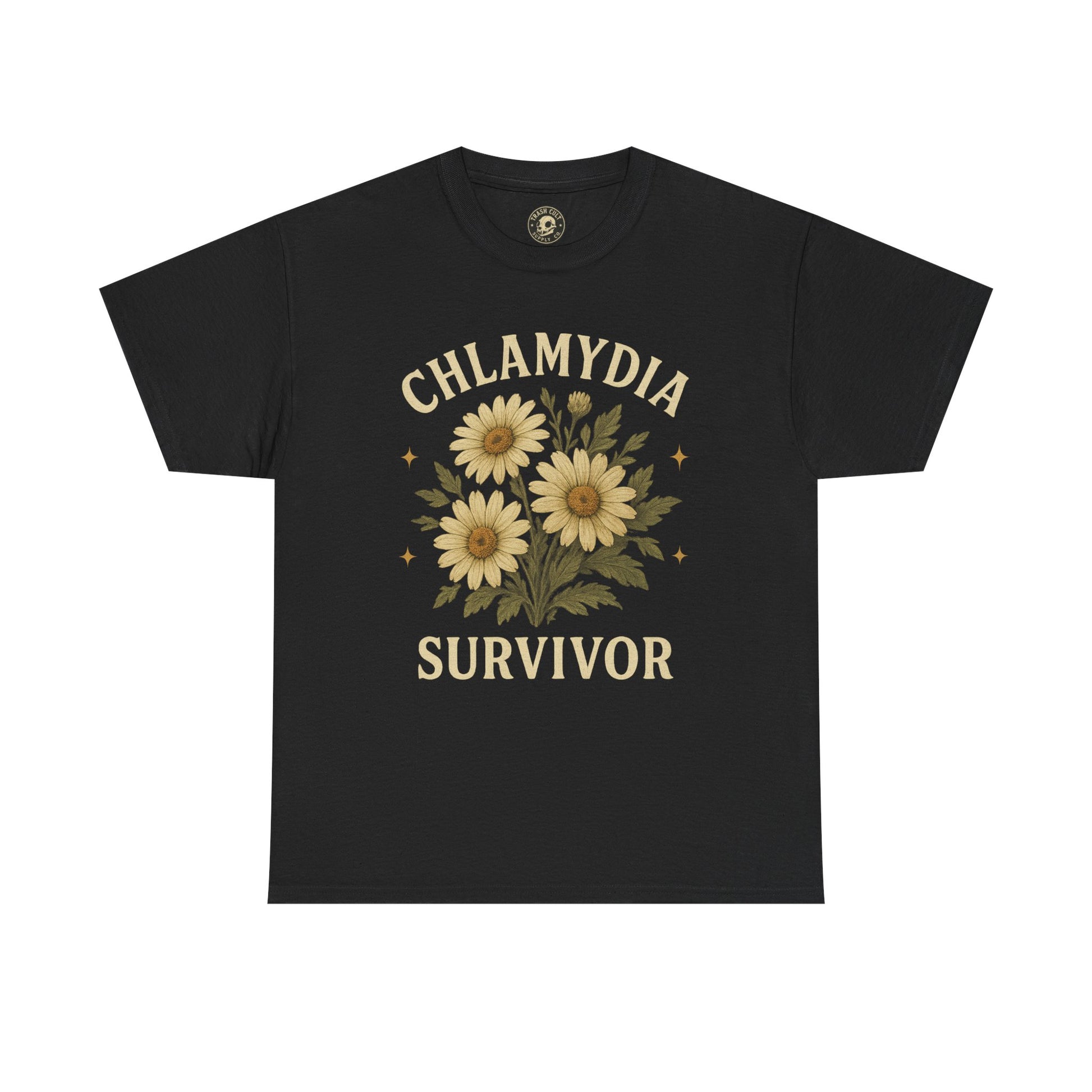Chlamydia Survivor Vintage Floral Tee – Funny Bold Statement Shirt – Gildan 5000 Unisex Heavy Cotton