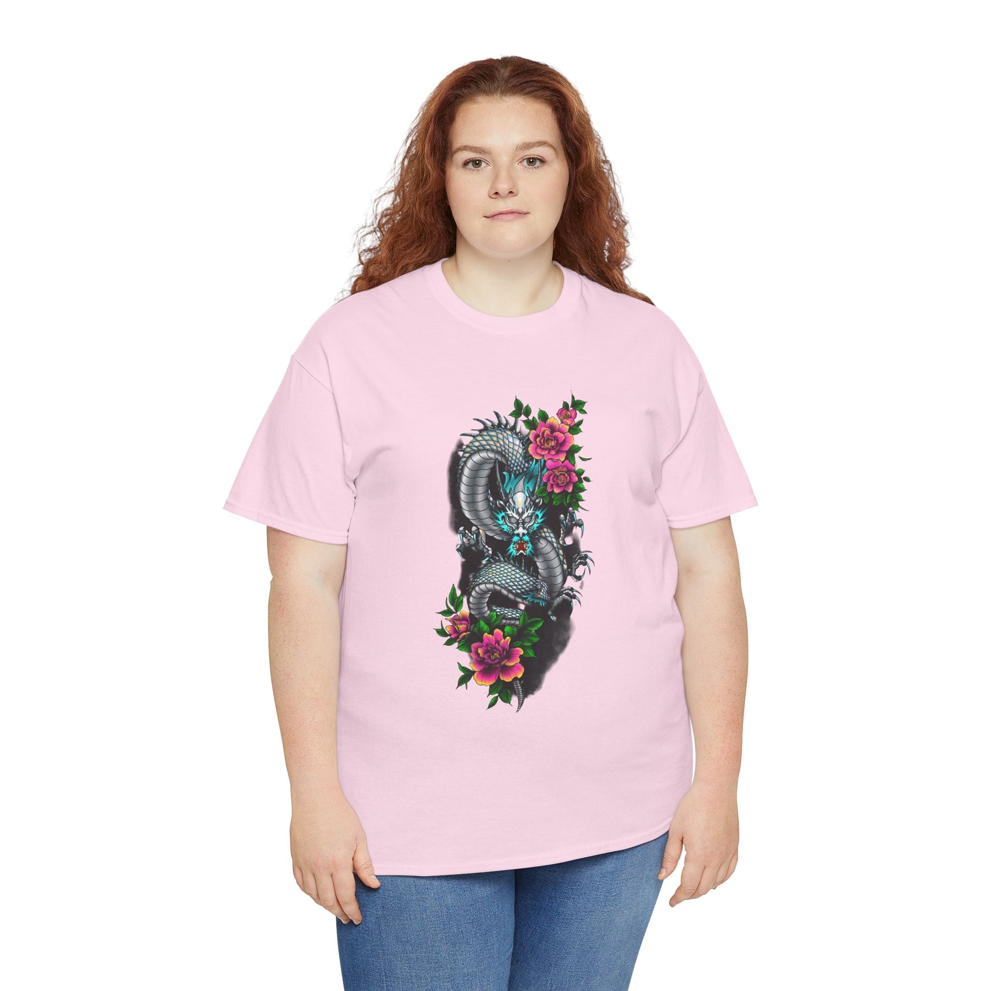 Mythic Dragon & Peonies Tattoo T-Shirt – Lara Davenport x Trash Cult Supply Co. Collab (Gildan 5000)