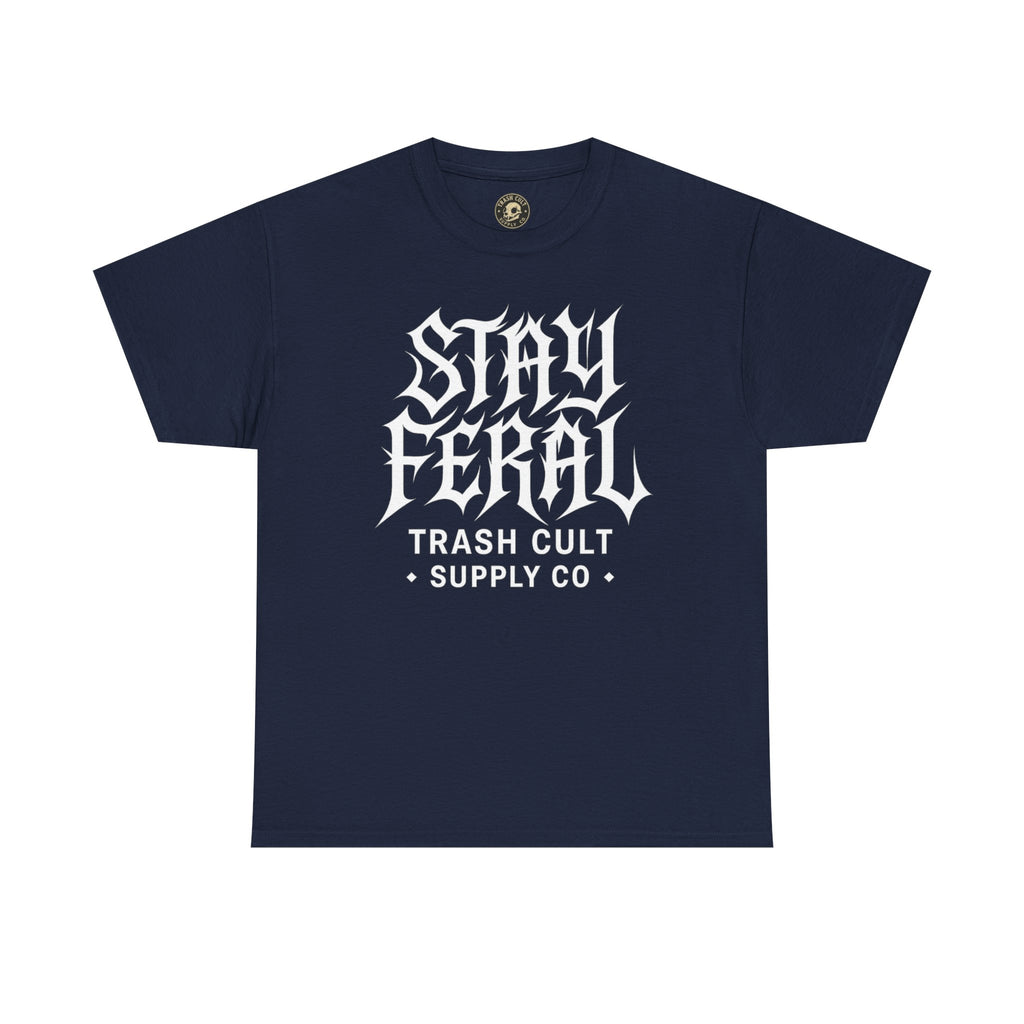 Unisex Heavy Cotton Tee - Stay Feral Graphic Tee, Streetwear Shirt, Gift for Wild Spirits, Eco-Friendly Casualwear, Summer Fashion