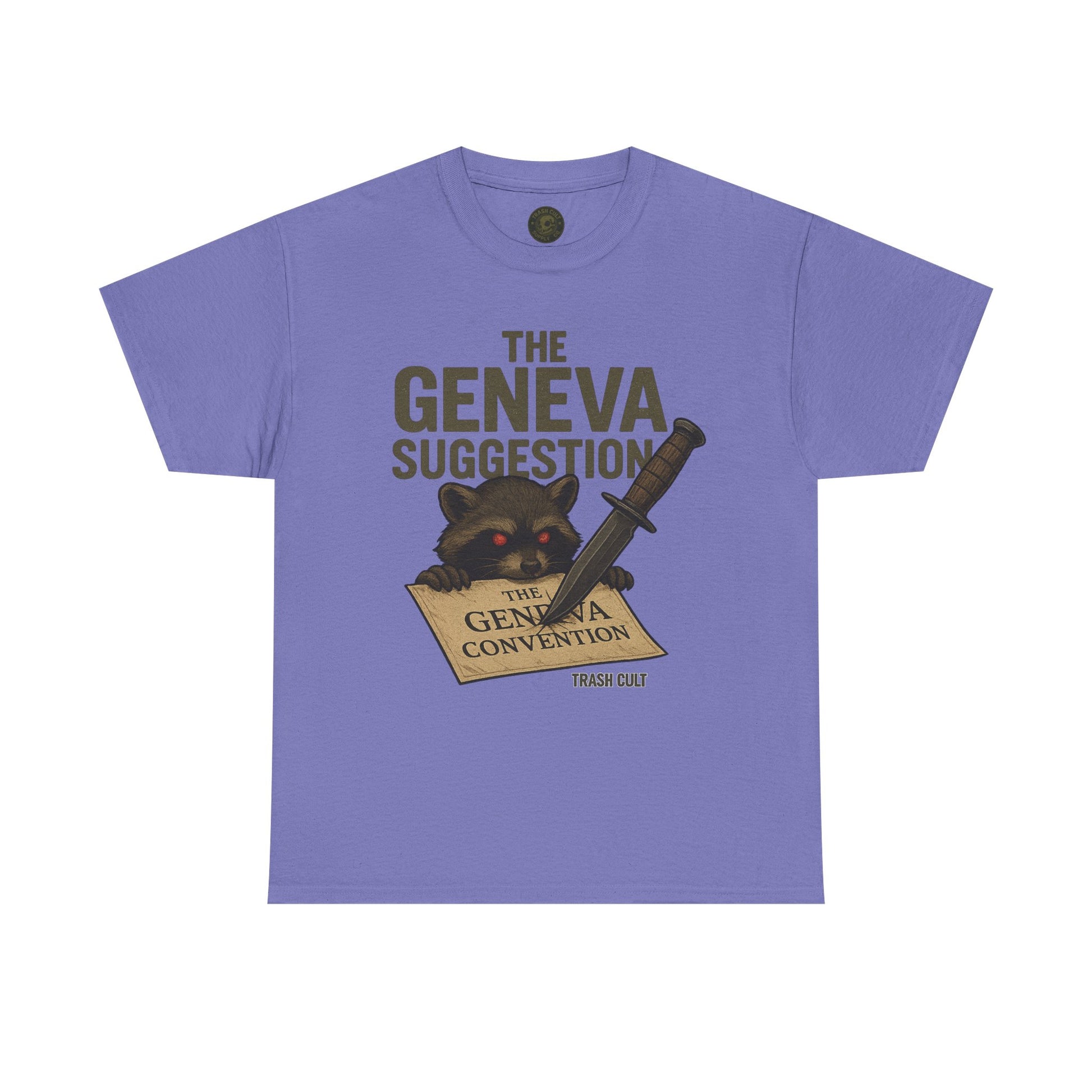 The Geneva Suggestion T-Shirt – Tactical Raccoon Dark Humor Tee | Trash Cult Supply Co. | Gildan 5000