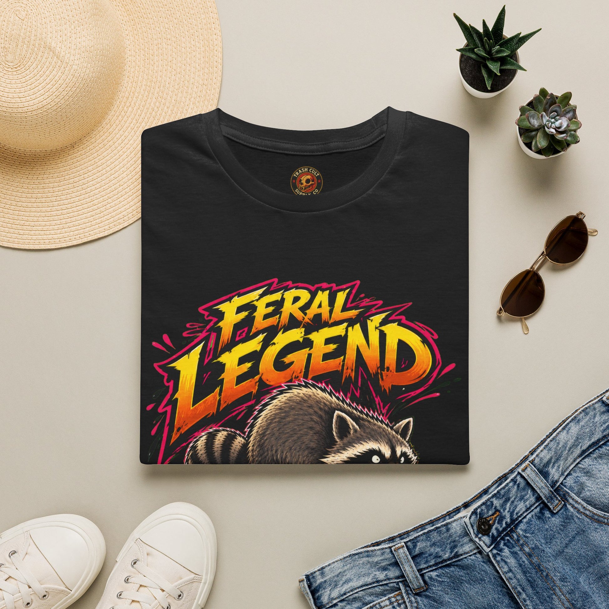 Feral Legend Raccoon Jimothy T-Shirt — Bold Graphic Tee
