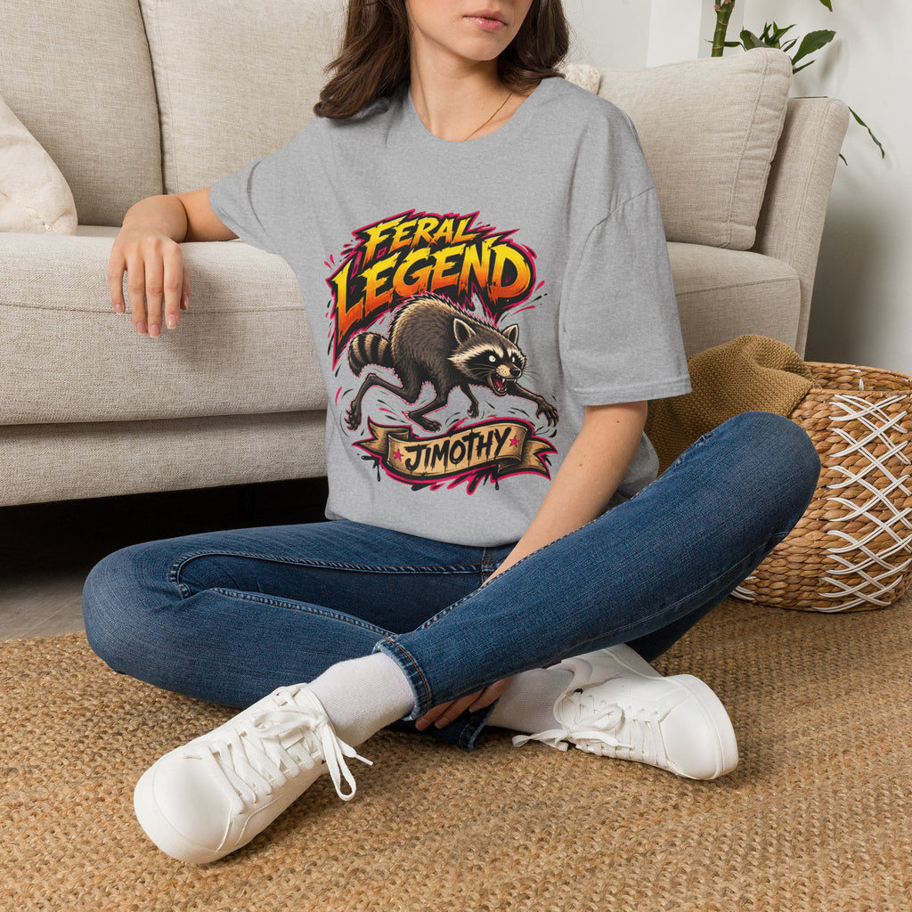Feral Legend Raccoon Jimothy T-Shirt — Bold Graphic Tee