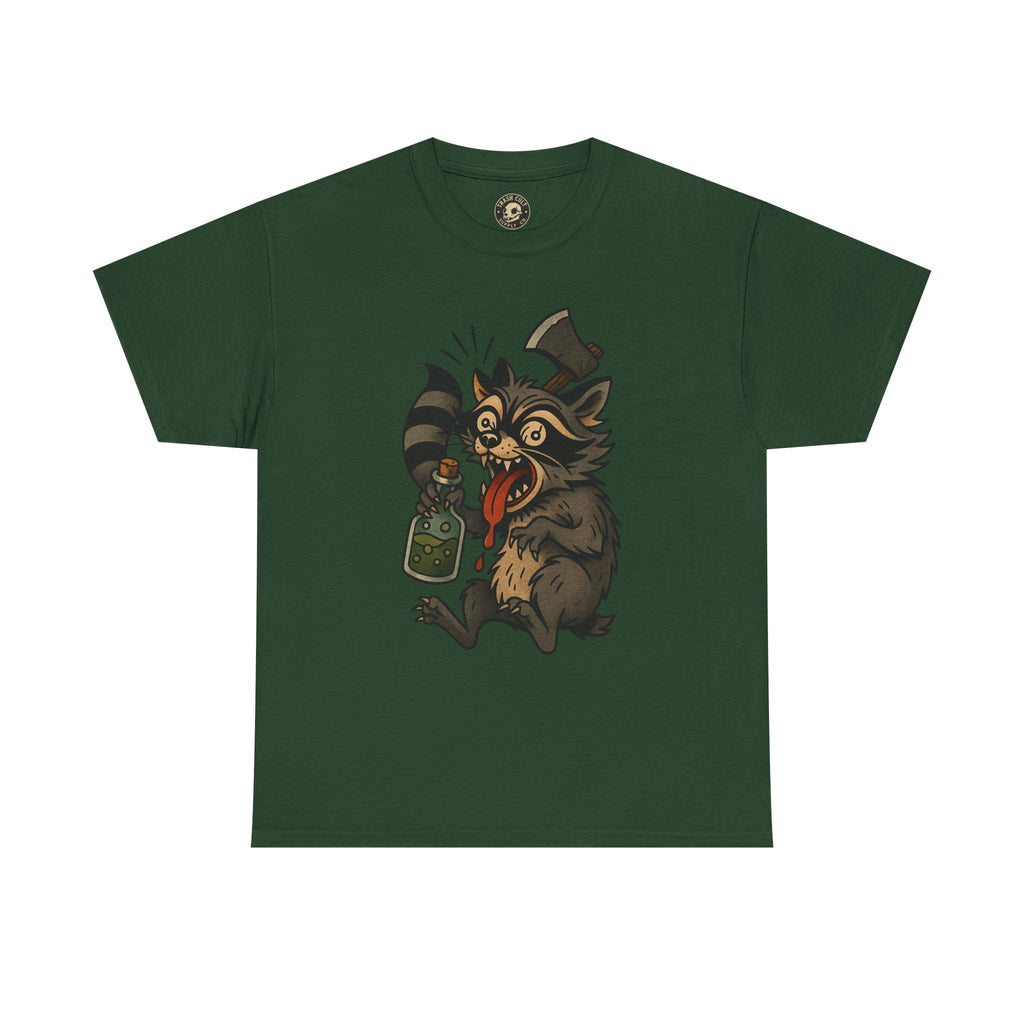 Unhinged Raccoon Shirt – Chaos Gremlin with Axe & Potion | Tattoo Style Tee