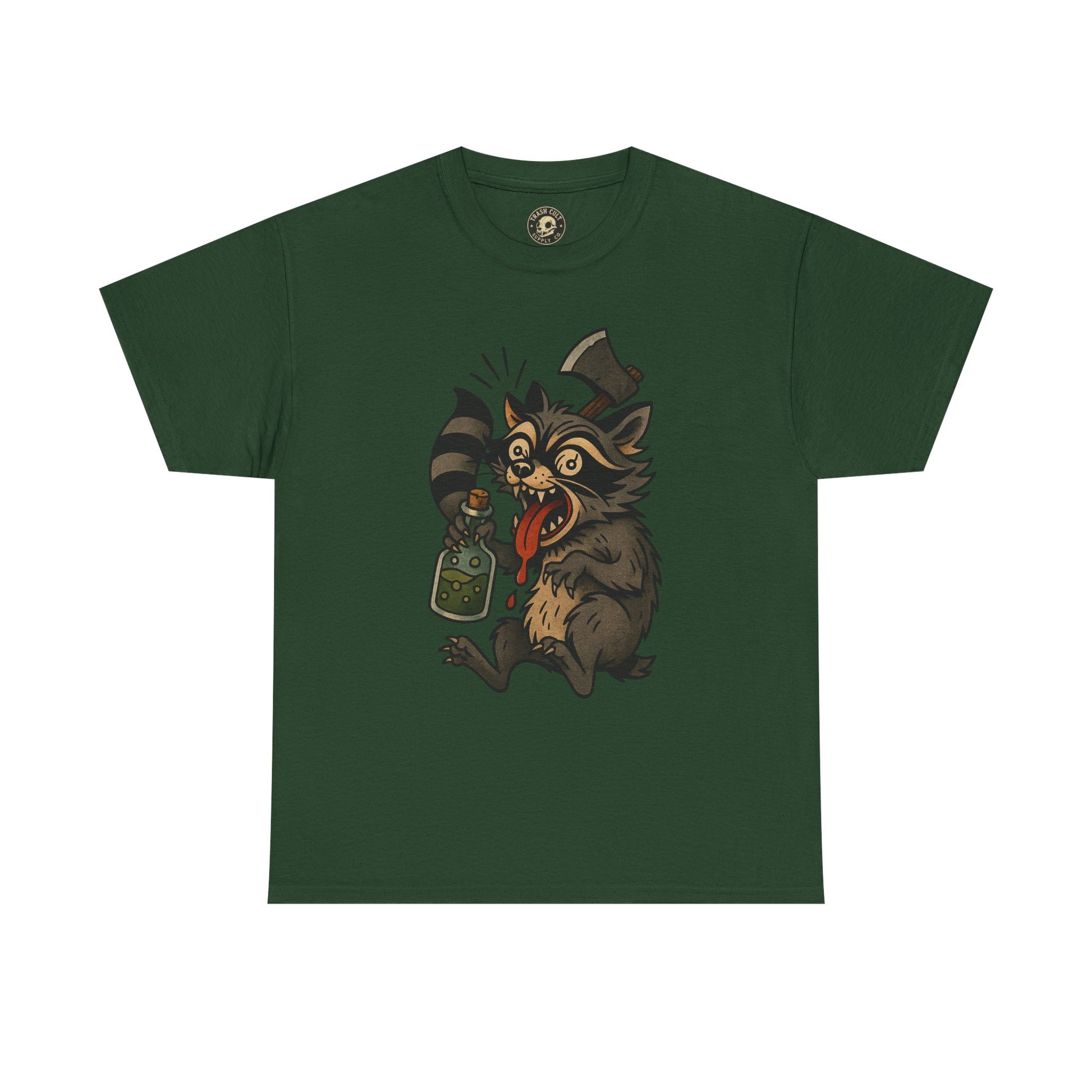 Unhinged Raccoon Shirt – Chaos Gremlin with Axe & Potion | Tattoo Style Tee