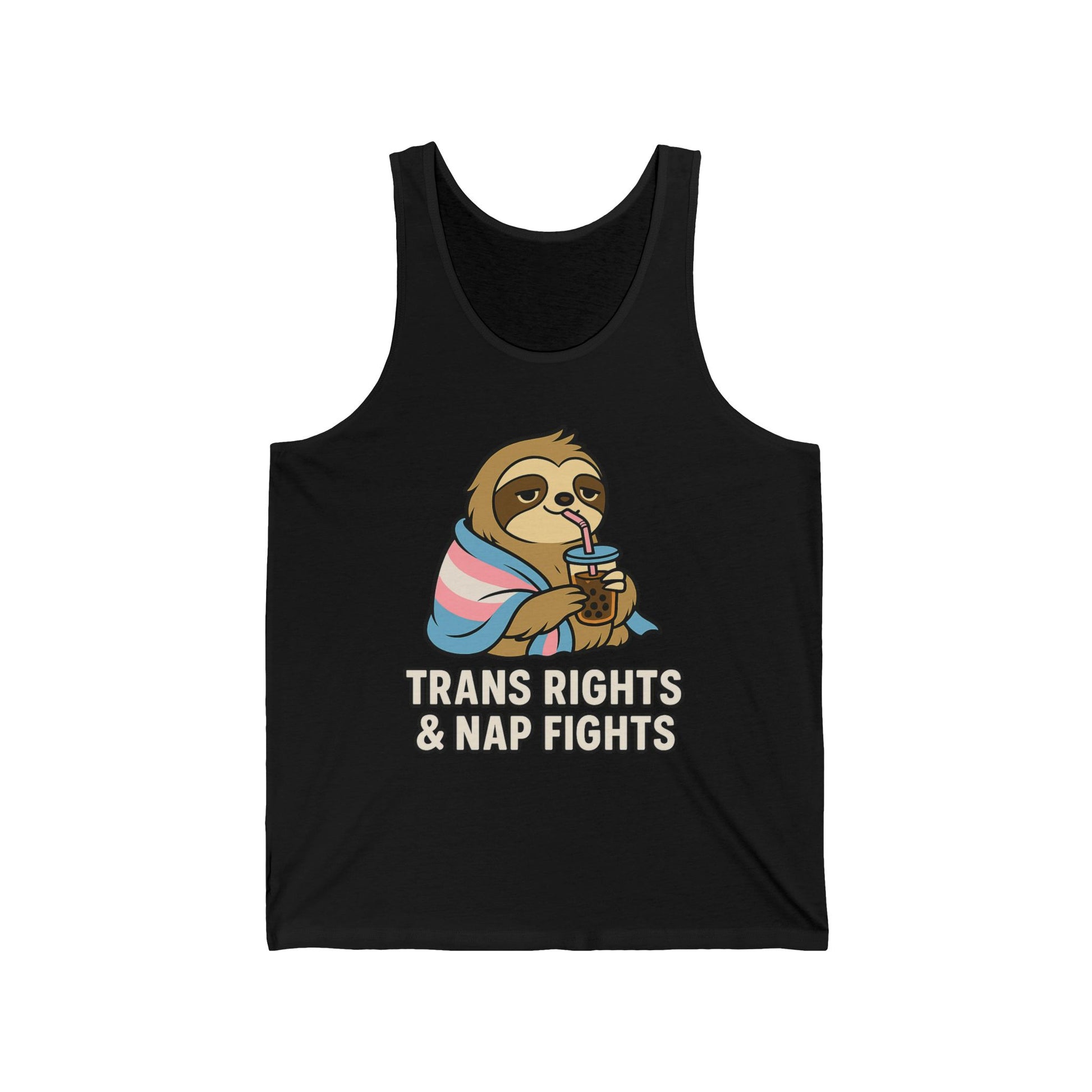 Trans Rights & Nap Fights – Cute Sloth Unisex Jersey Tank Top | LGBTQIA+ Pride Shirt