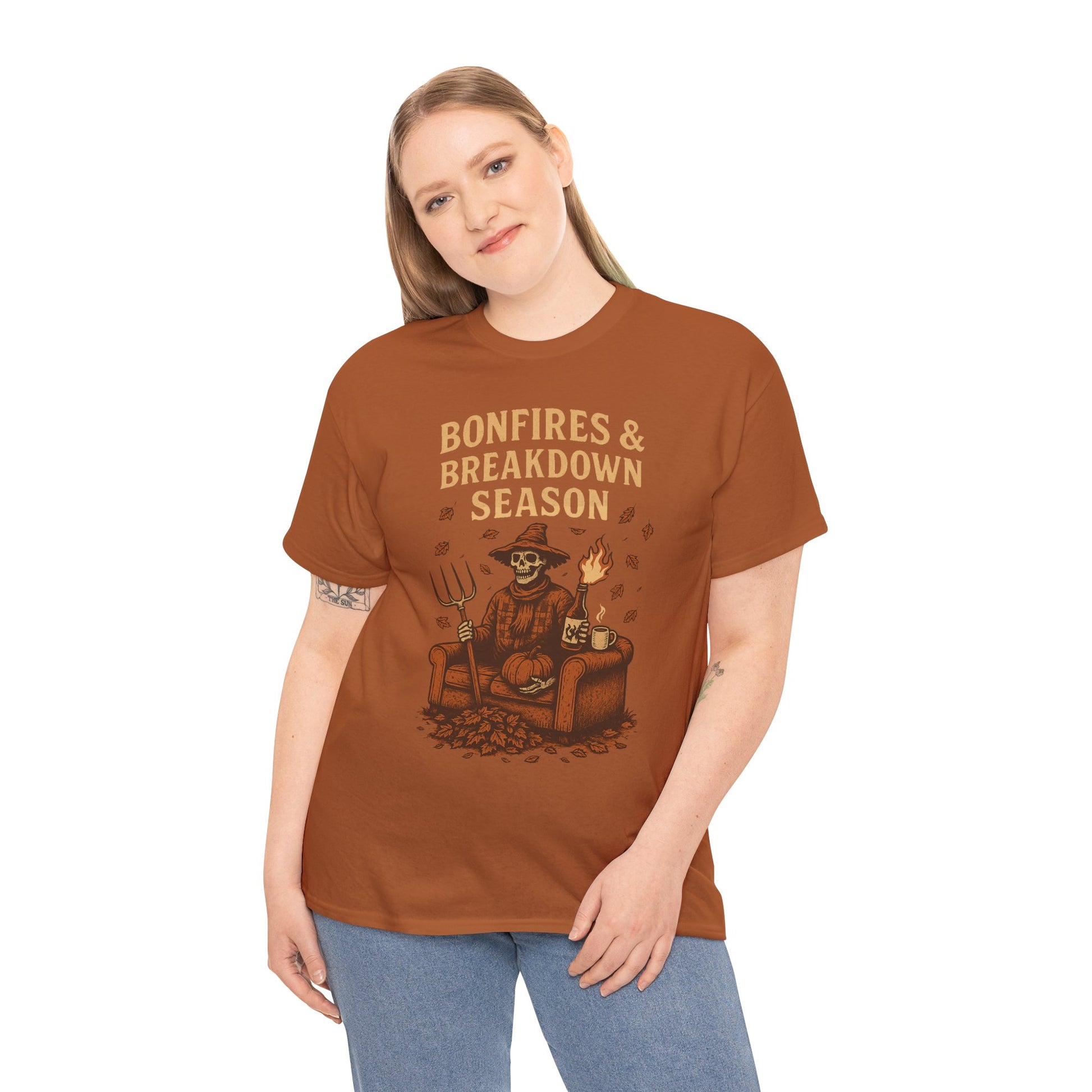 Bonfires & Breakdown Season Shirt – Skeleton Couch Chaos Tee – Fall of Humanity Collection – Trash Cult Supply Co.