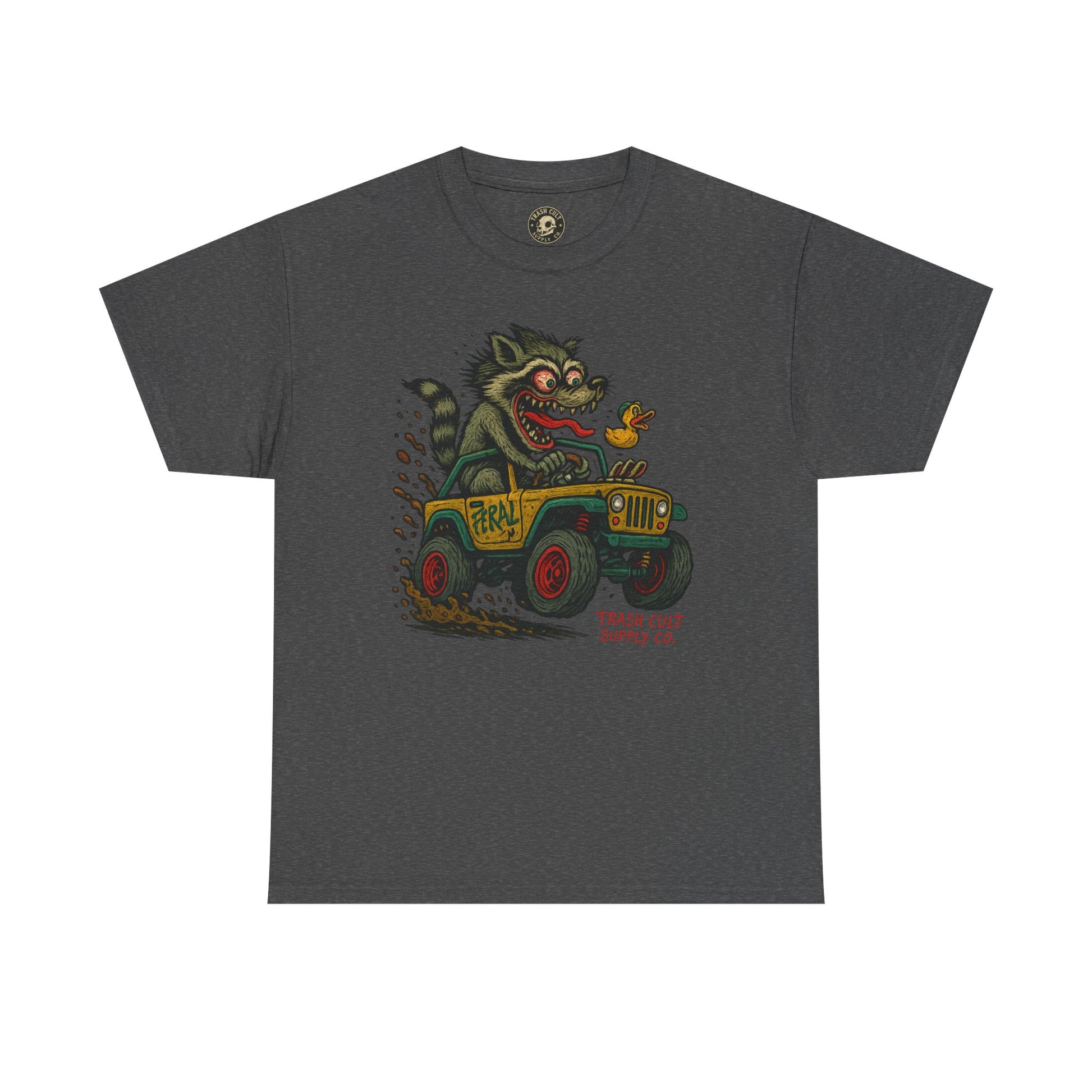 Feral Jeep Raccoon Shirt – Ed Roth Style Off-Road Chaos | Trash Cult Supply Co | Gildan 5000 Tee