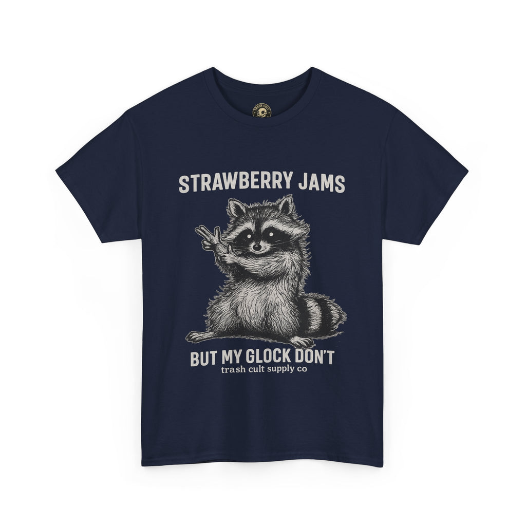 Strawberry Jams But My Glock Don’t Raccoon Shirt – Trash Cult Supply Co. Gildan 5000 Tee