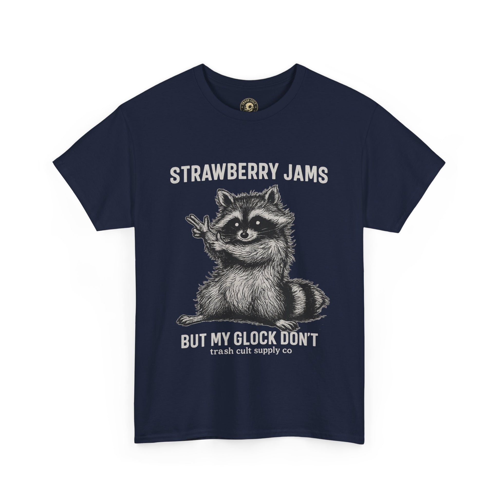 Strawberry Jams But My Glock Don’t Raccoon Shirt – Trash Cult Supply Co. Gildan 5000 Tee