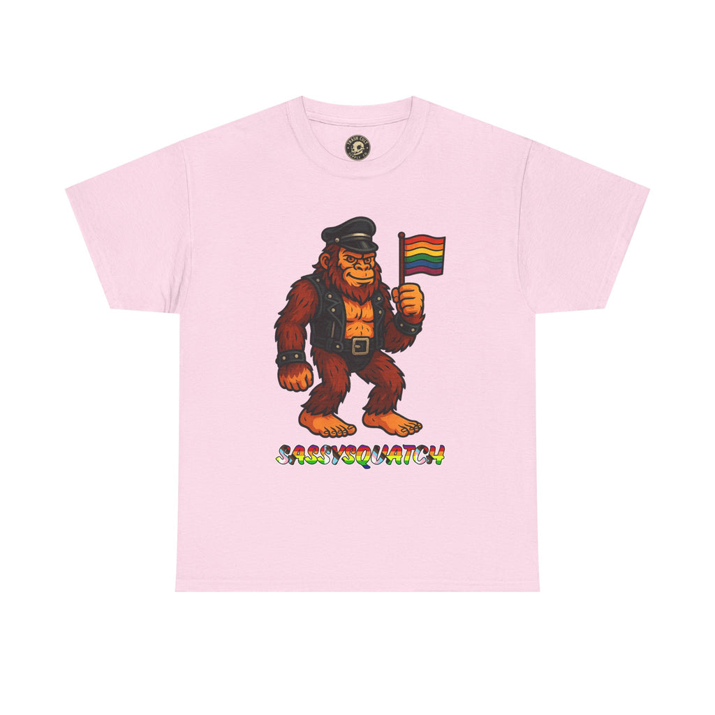 Sassysquatch Graphic Tee – Funny Bigfoot Pride Shirt – LGBTQ Leather Bear T-Shirt – Gildan 5000 Unisex Cotton Tee