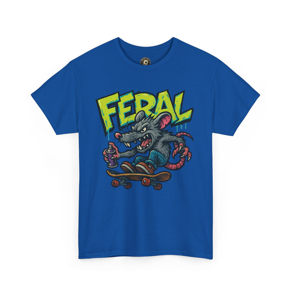 FERAL Graffiti Rat Skate Tee – Street Art Spray Can Mouse on Skateboard | Gildan 5000 Heavy Cotton Shirt