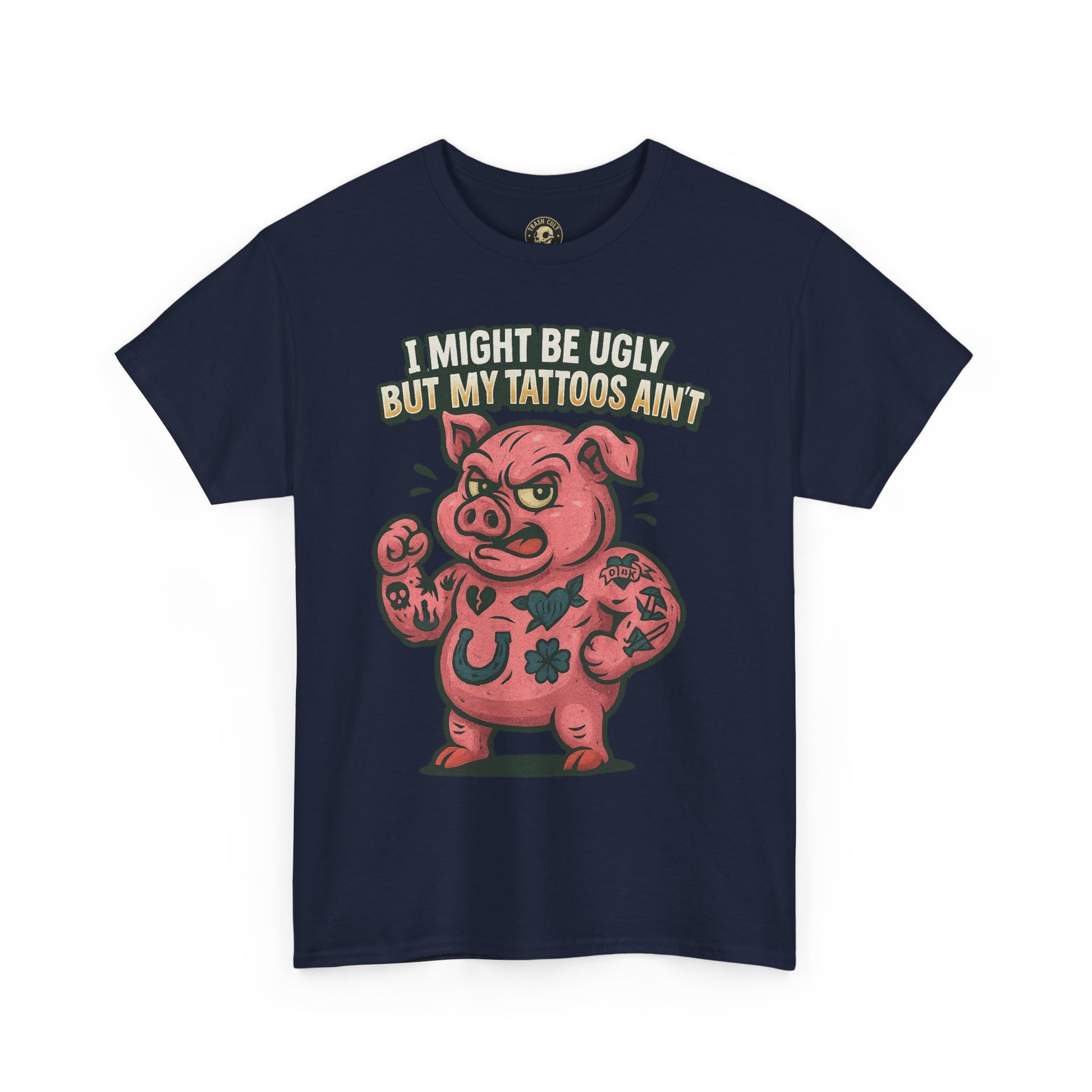 Funny Pig Tattoo Unisex Heavy Cotton Tee, Graphic Shirt, Gift for Tattoo Lovers, Casual Wear, Humor Tees