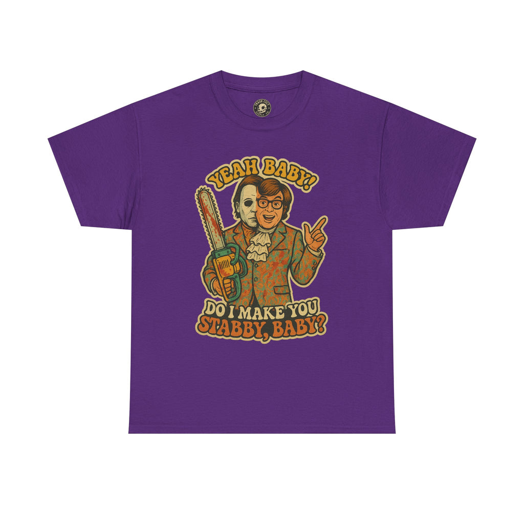 Mike Myers Parody Shirt – “Do I Make You Stabby, Baby?” Funny Horror Mashup Tee – Gildan 5000 Unisex