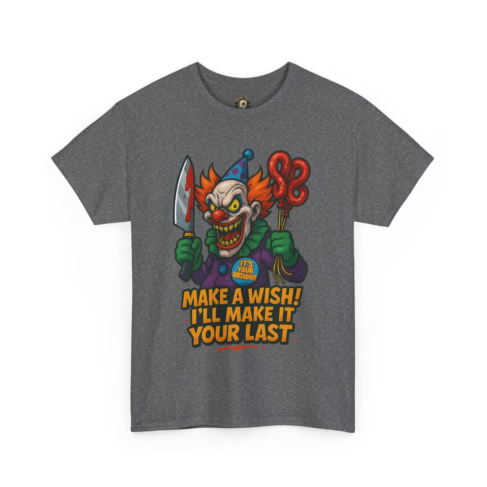 Creepy Clown Tee - Halloween Costume Shirt, Unisex Heavy Cotton Tee, Spooky Graphic Tee, Gag Gift, Horror Fan Apparel