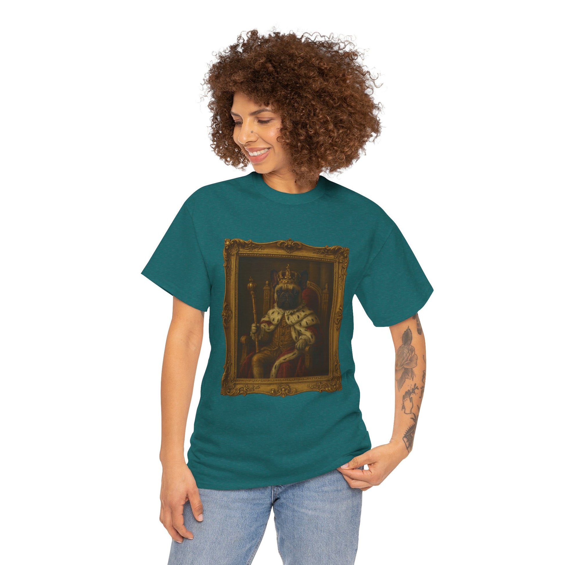 French Bulldog King Baroque Portrait Shirt – Funny Royal Dog Tee – Gildan 5000 Unisex Heavy Cotton