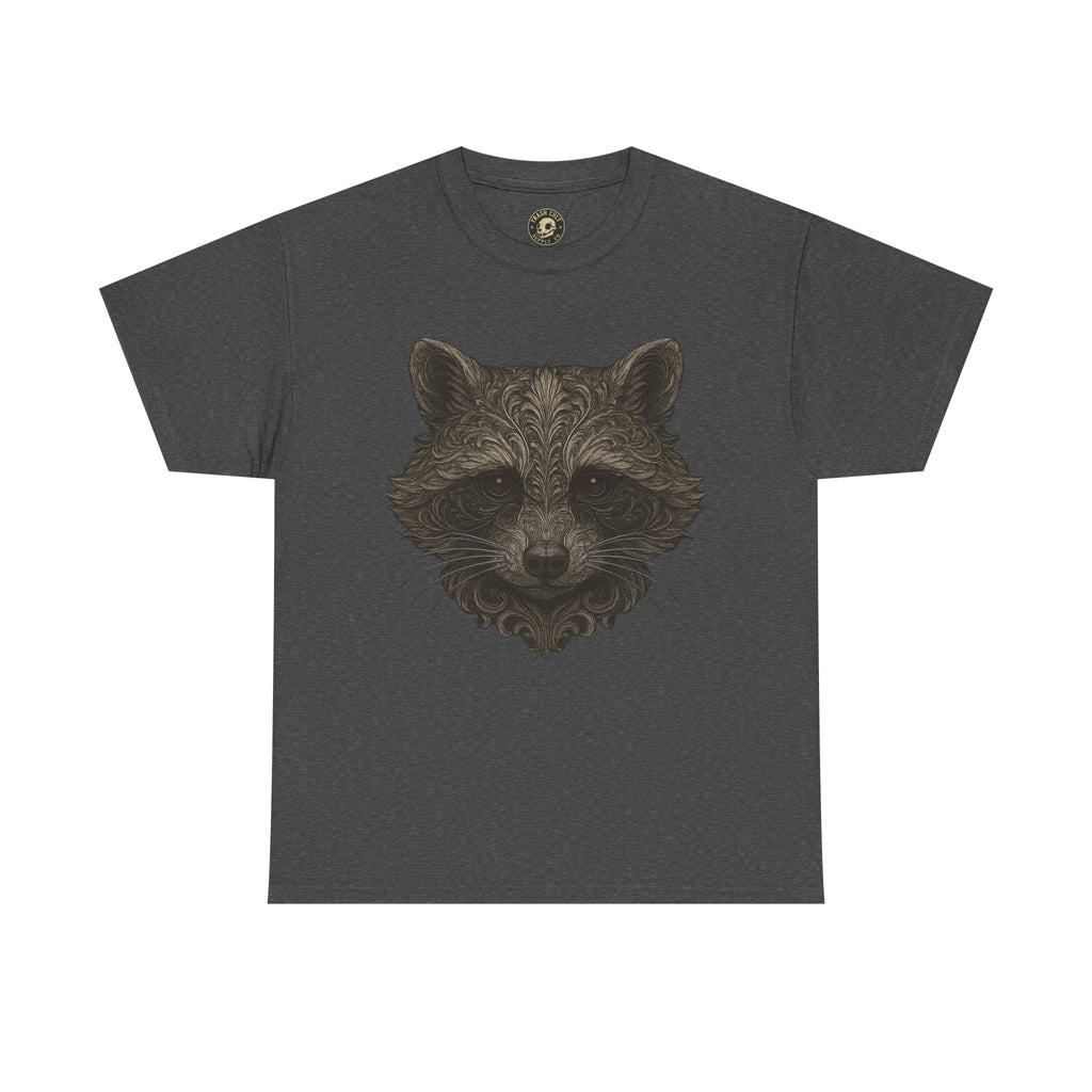 Ornate Raccoon Face Shirt – Intricate Woodland Animal Art Tee – Tattoo-Inspired Forest Aesthetic – Trash Cult Supply Co.
